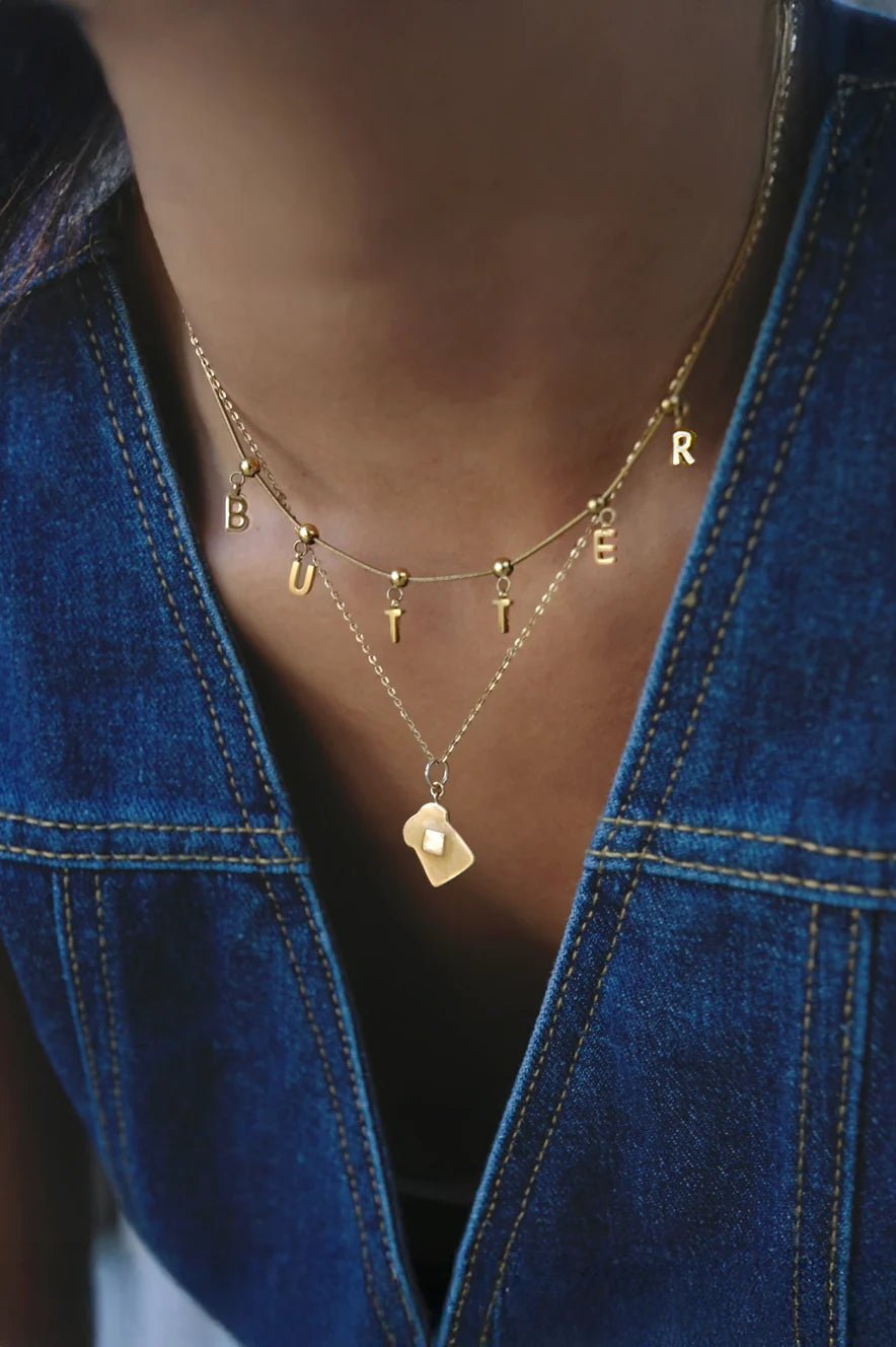 Rose & Lee Co Butter Me Up Charm Necklace, 18K Gold Plated Necklaces