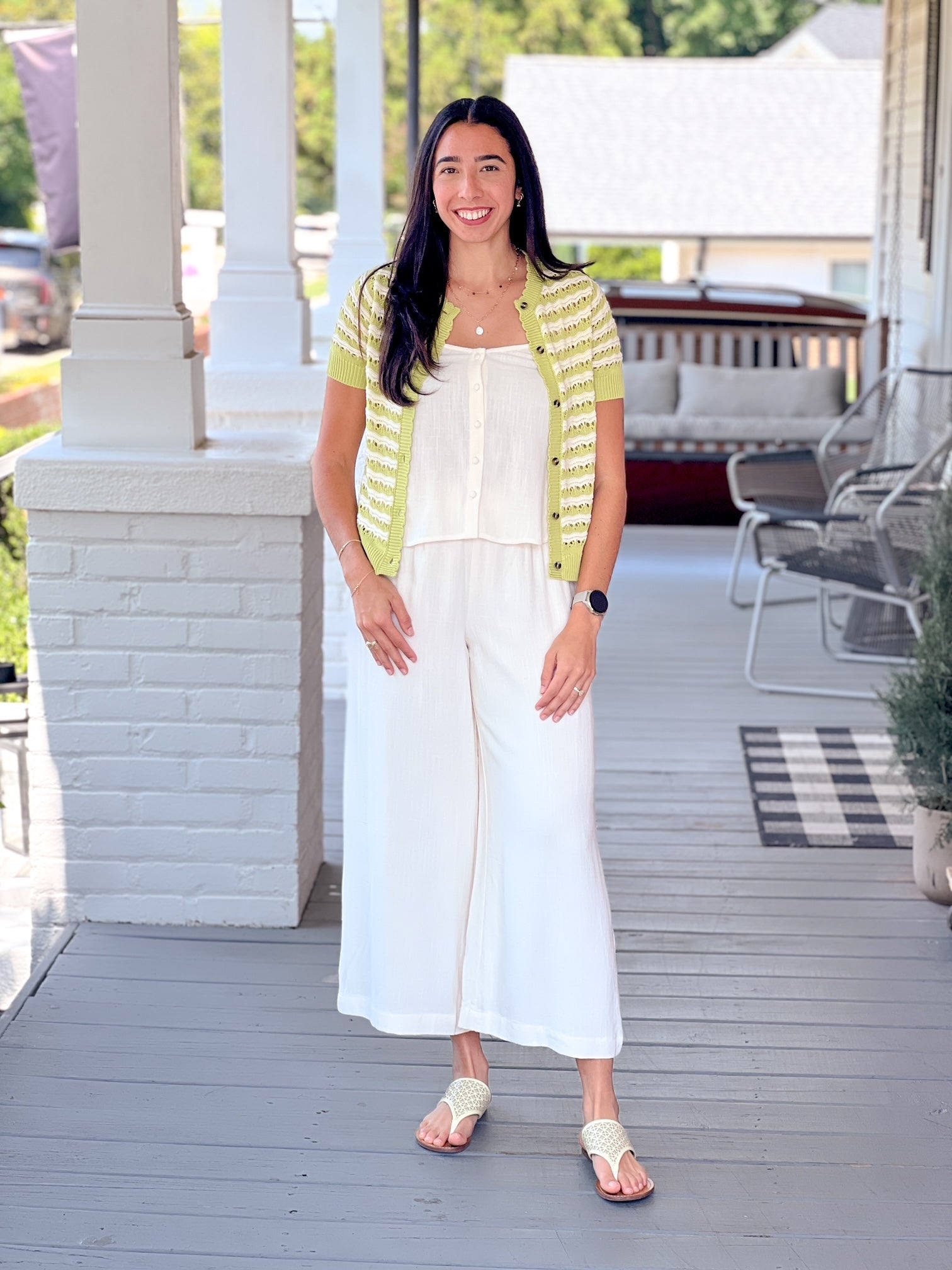 green and ivory stripped cardigan