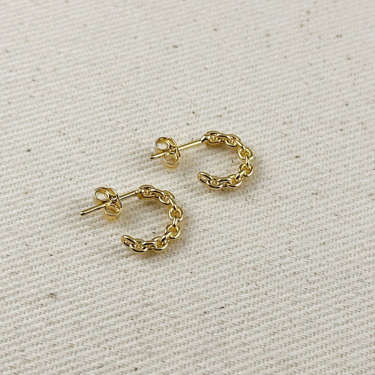 Rose & Lee Co 12mm Crafted Chain C - Hoop Earrings, 18k Gold Filled Earrings