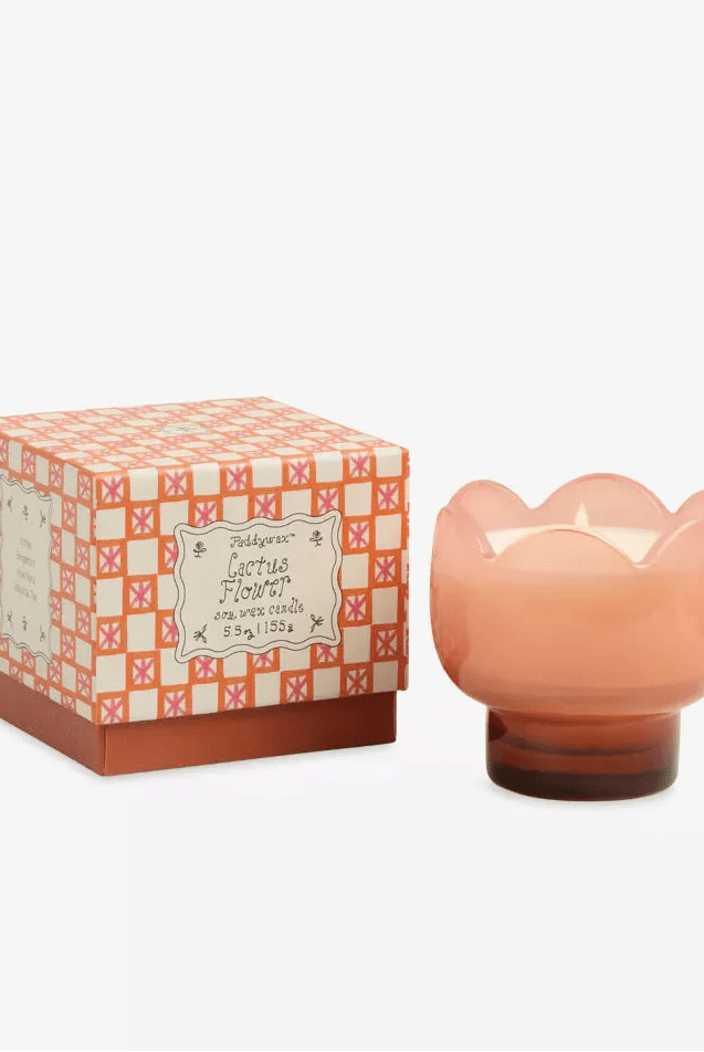 Rose & Lee Co Tulip Pink Glass Candle, Cactus Flower Candles