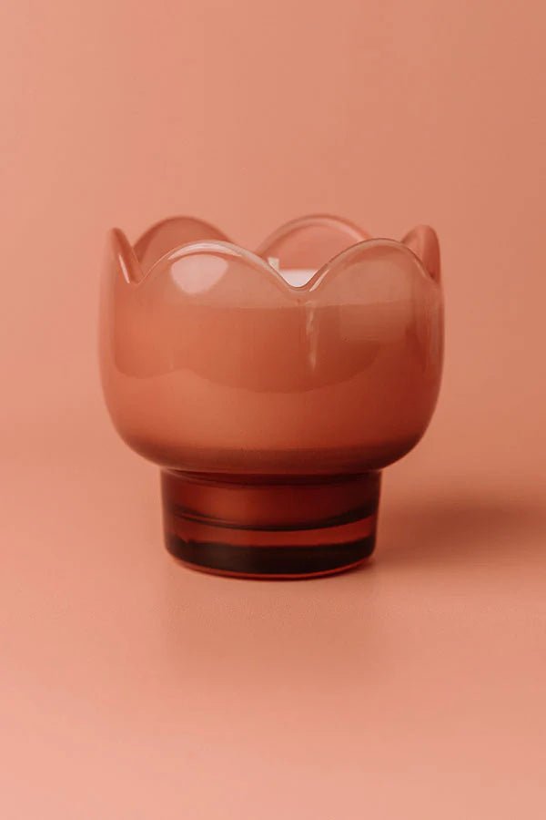 Rose & Lee Co Tulip Pink Glass Candle, Cactus Flower Candles
