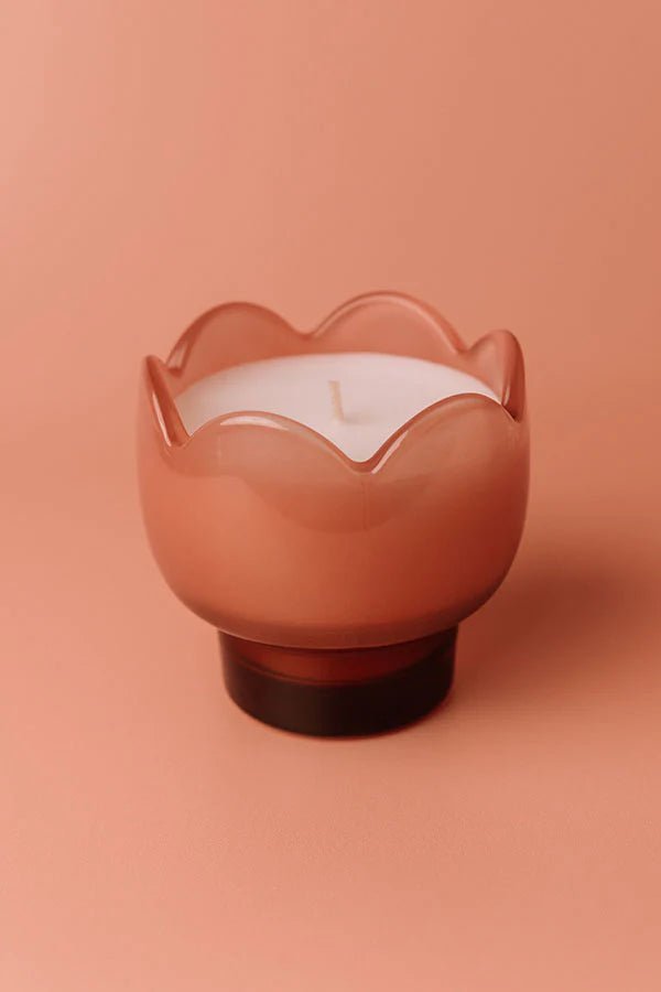 Rose & Lee Co Tulip Pink Glass Candle, Cactus Flower Candles