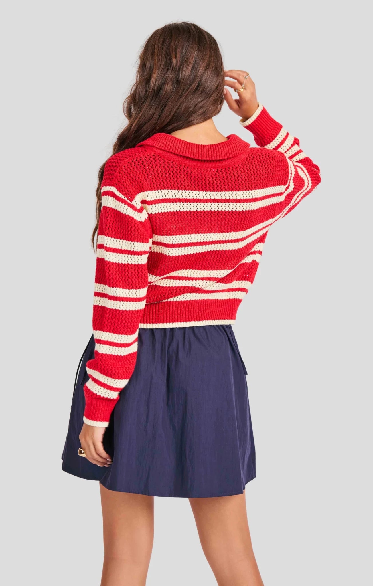 Rose & Lee Co Caddie Sweater, Red/Ivory Stripe Sweaters