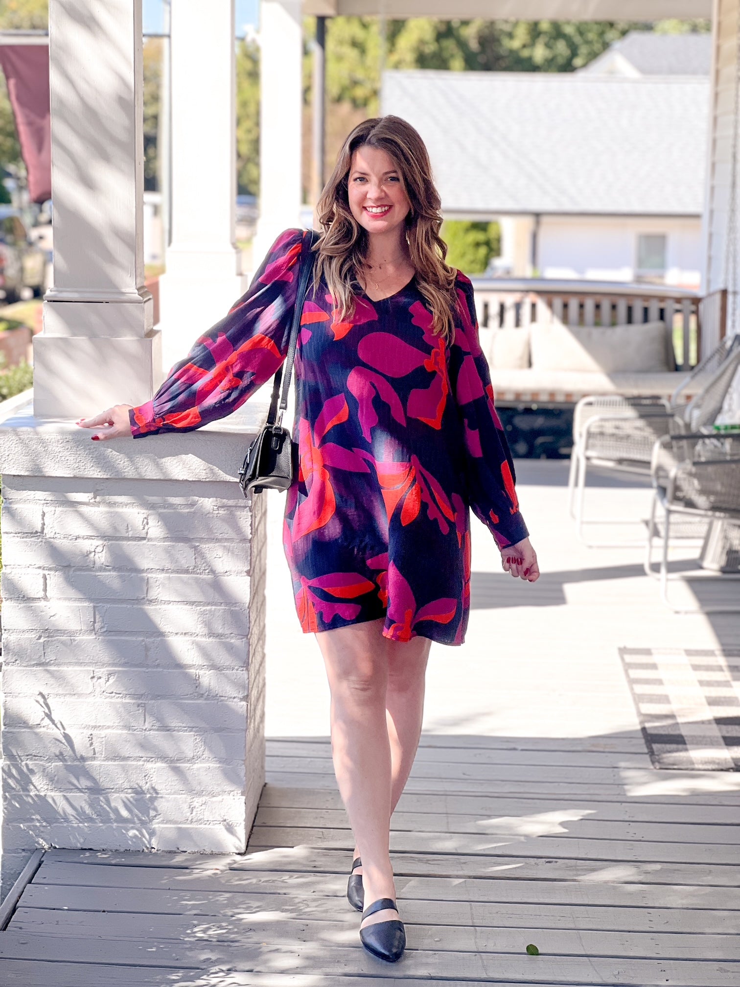 Floral Print Long Sleeve Mini Dress