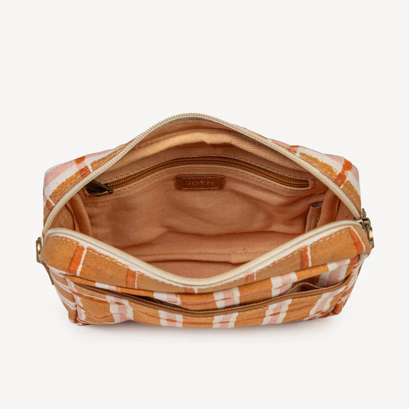 orange plaid camera bag