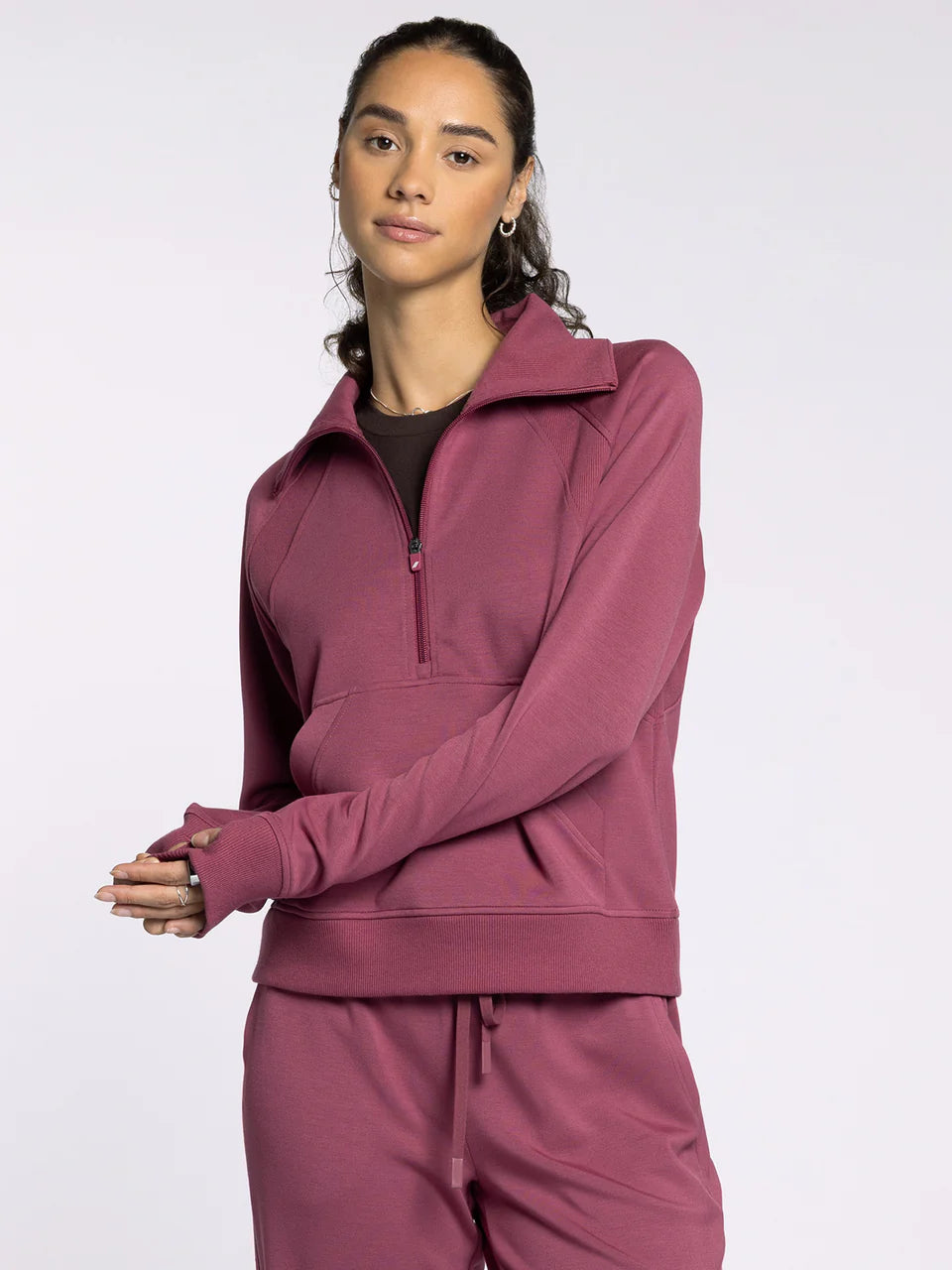 Burgundy Long Sleeve Athletic Half Zip