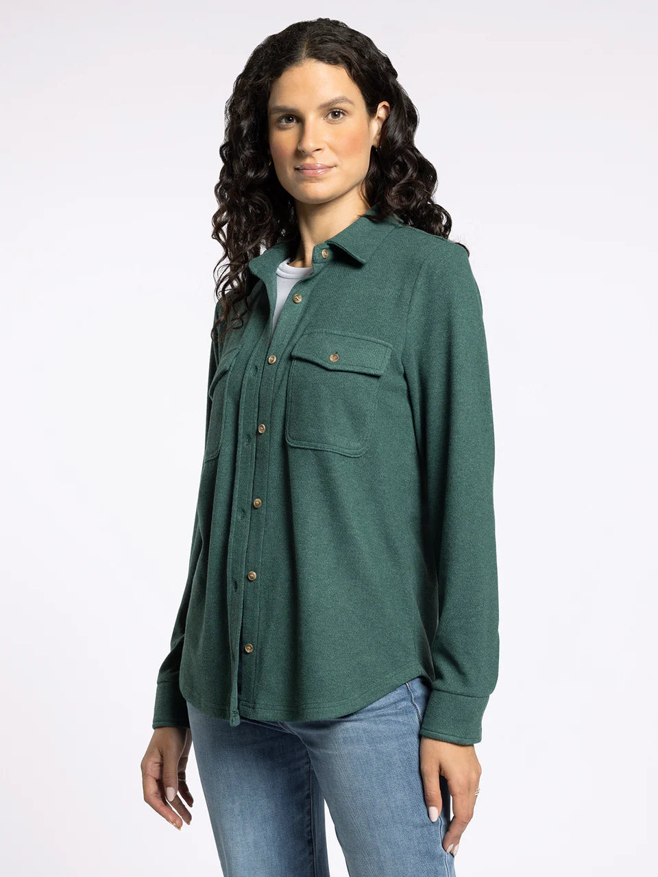 Green Long Sleeve Button Front Top