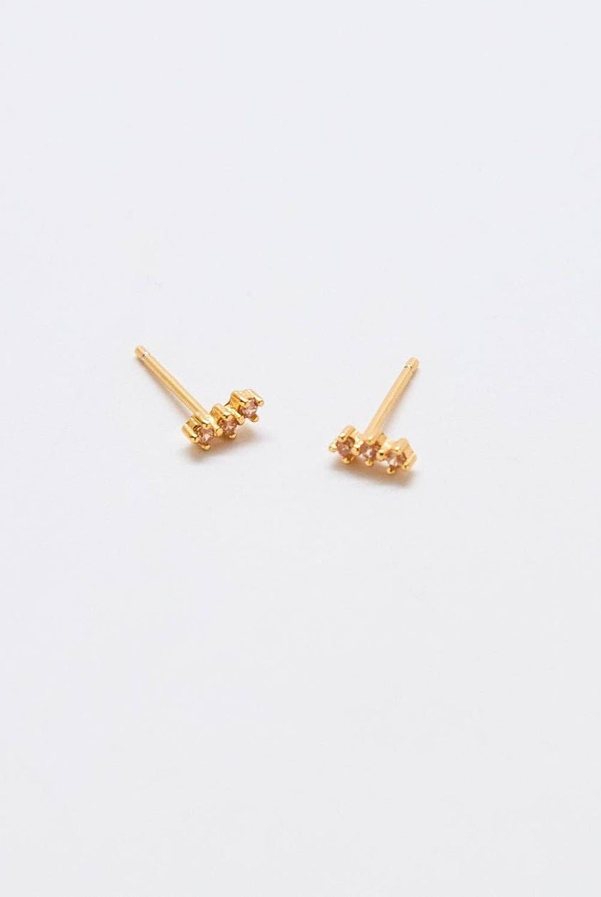 Rose & Lee Co Champagne CZ Gold Vermeil Bar Studs Earrings
