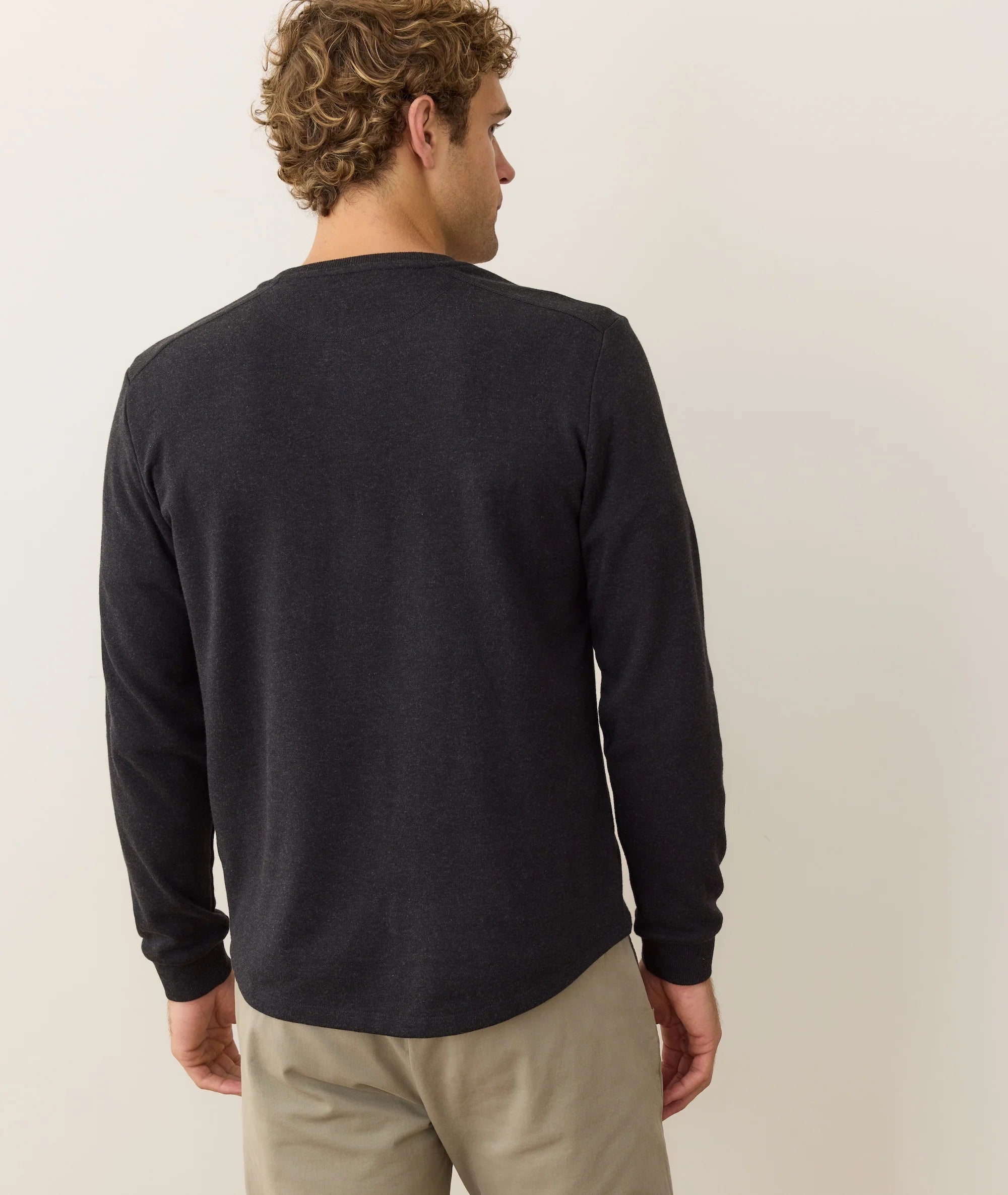 Mens Henley Long Sleeve Top in Charcoal