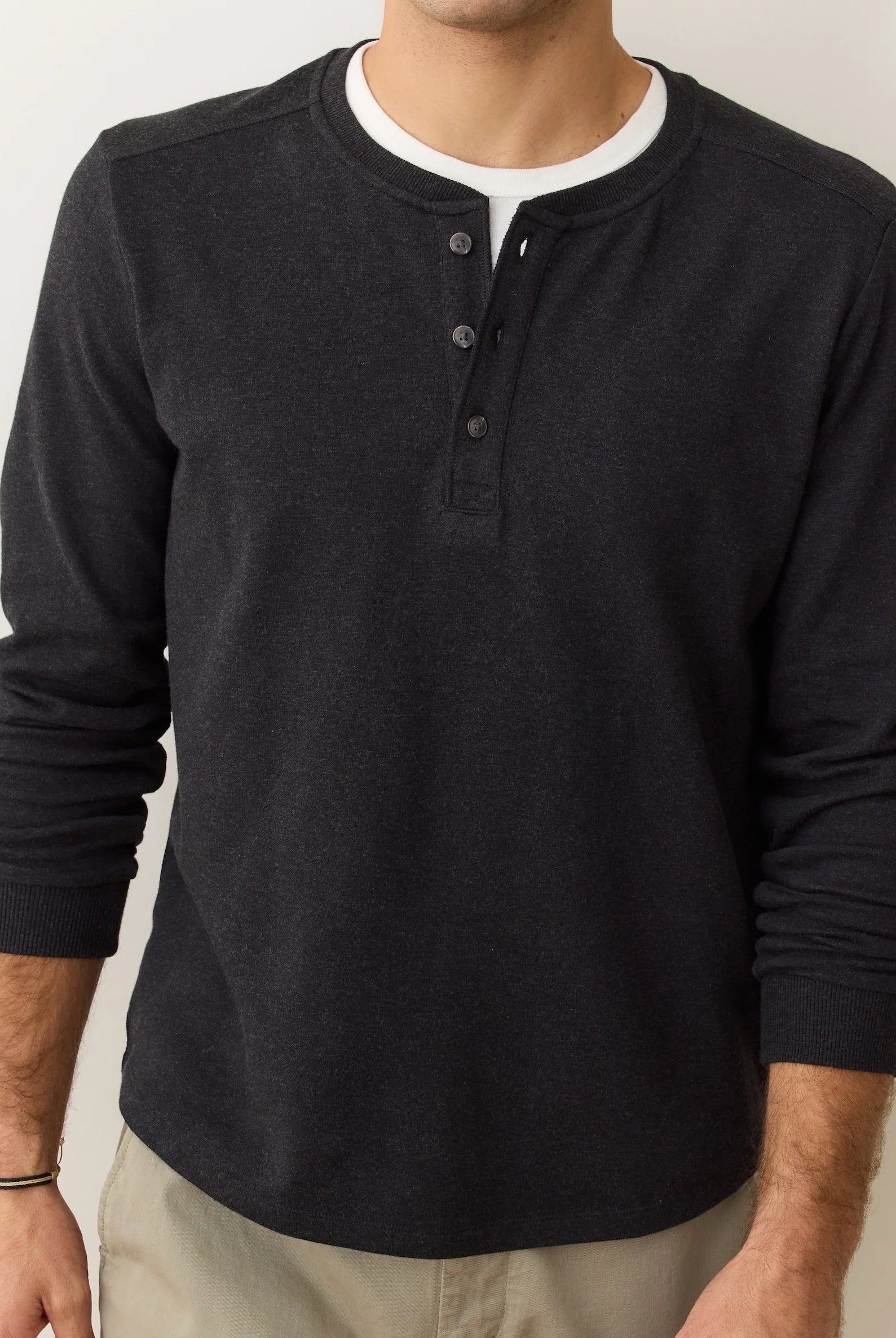 Mens Henley Long Sleeve Top in Charcoal