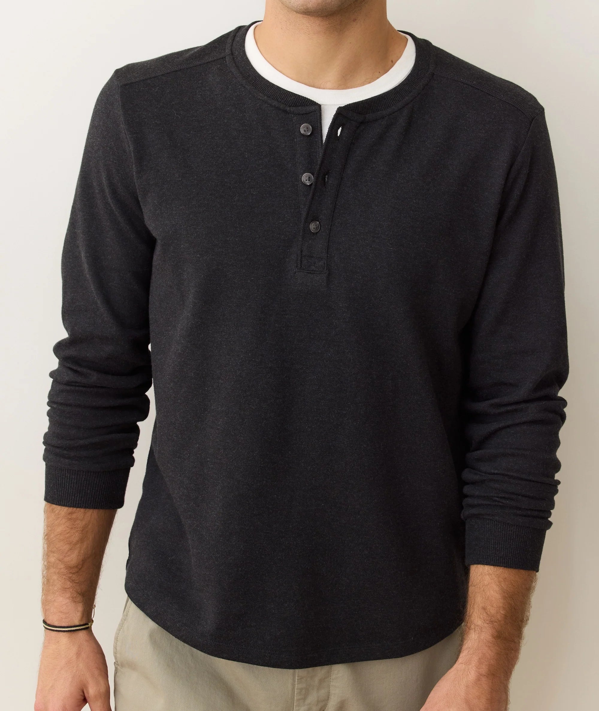 Mens Henley Long Sleeve Top in Charcoal