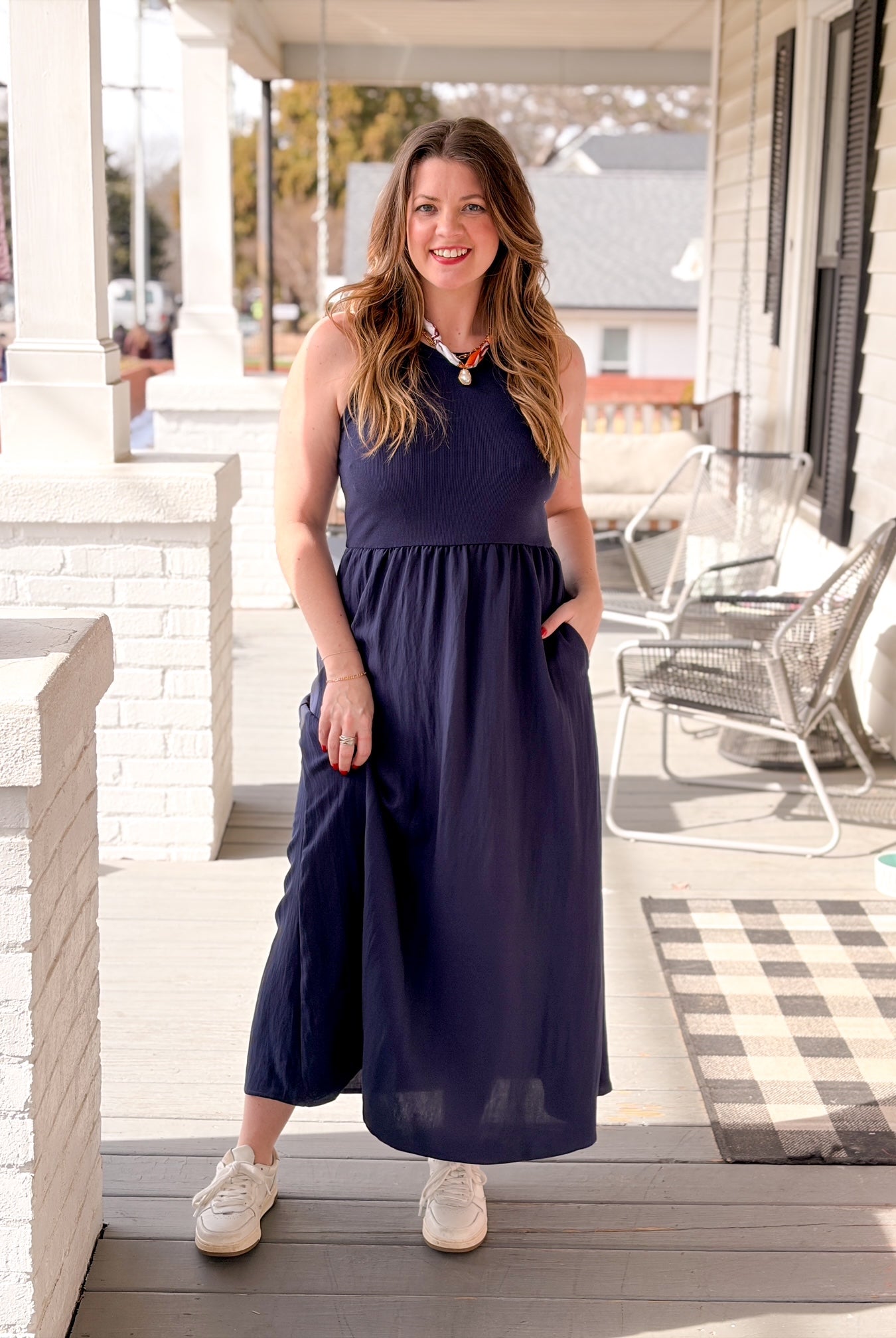 navy sleeveless dress