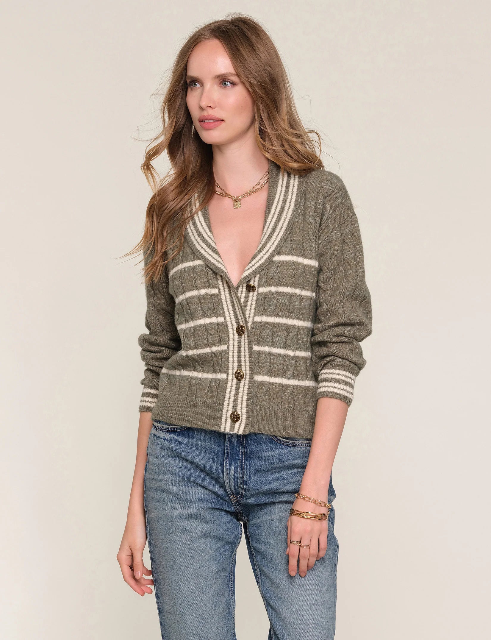 Green Shawl Neckline Cardigan