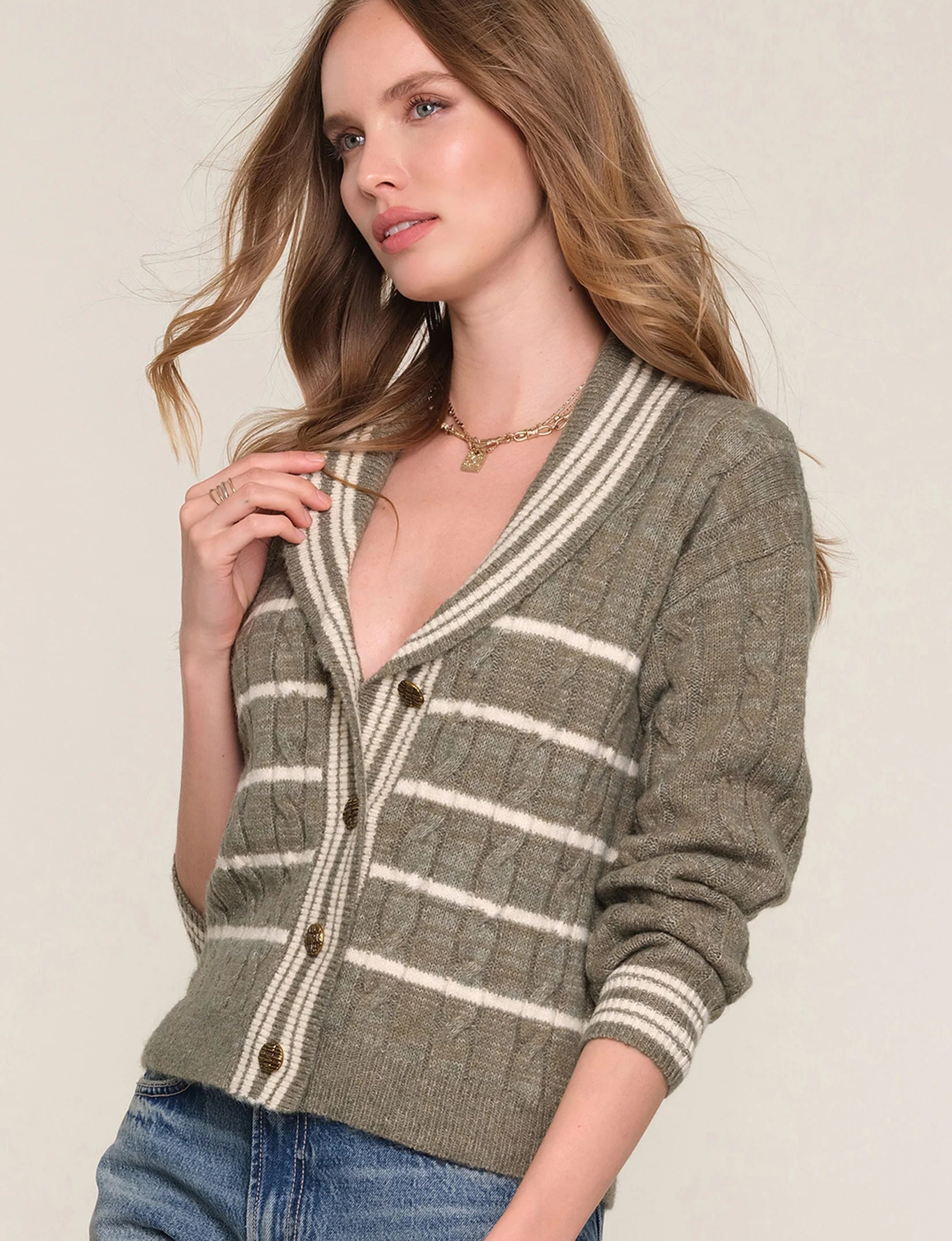 Green Shawl Neckline Cardigan