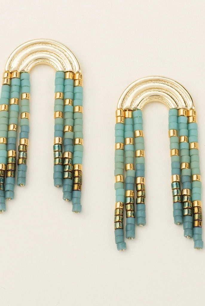Rose & Lee Co Chromacolor Miyuki Rainbow Fringe Earrings, Turquoise/Mint Earrings