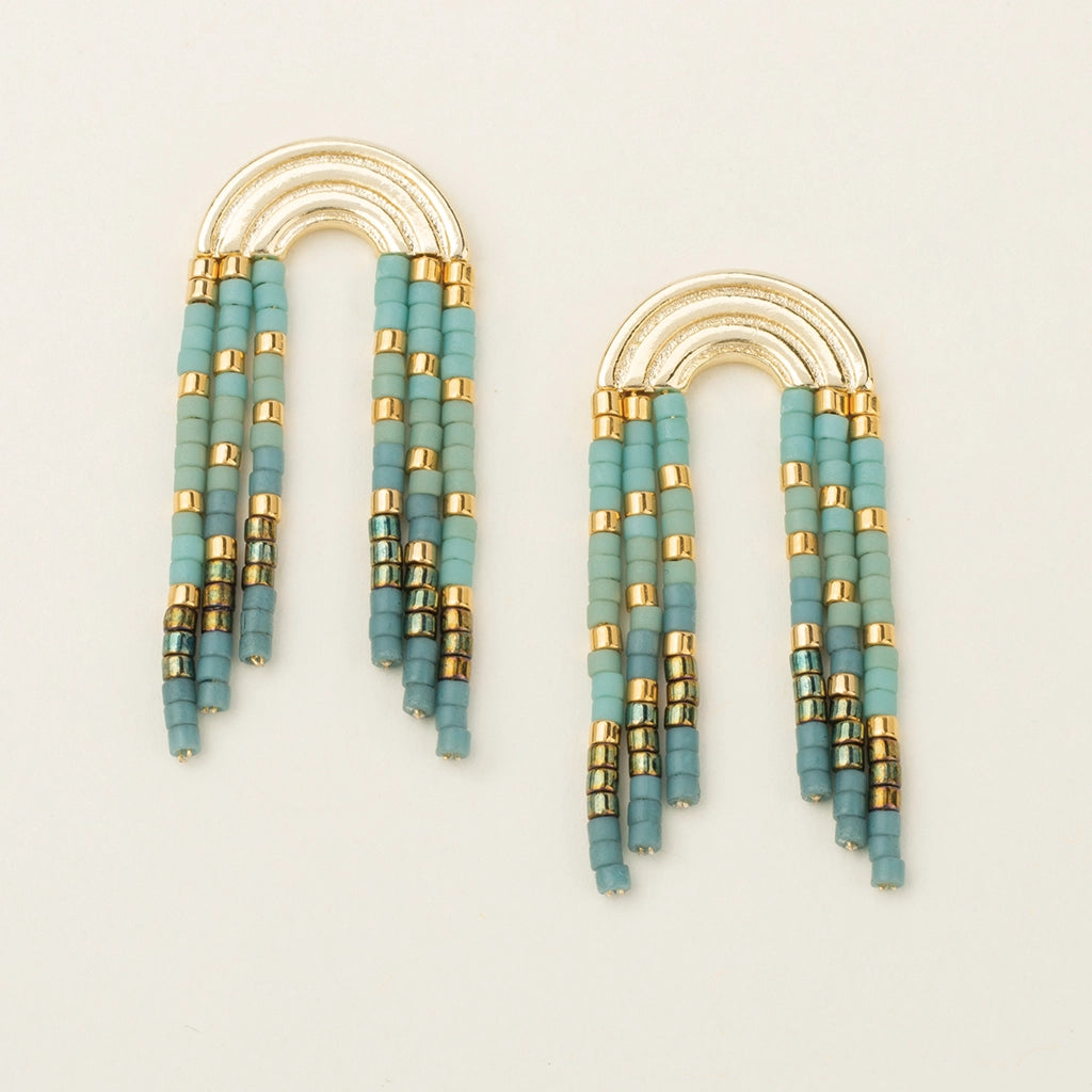 Rose & Lee Co Chromacolor Miyuki Rainbow Fringe Earrings, Turquoise/Mint Earrings