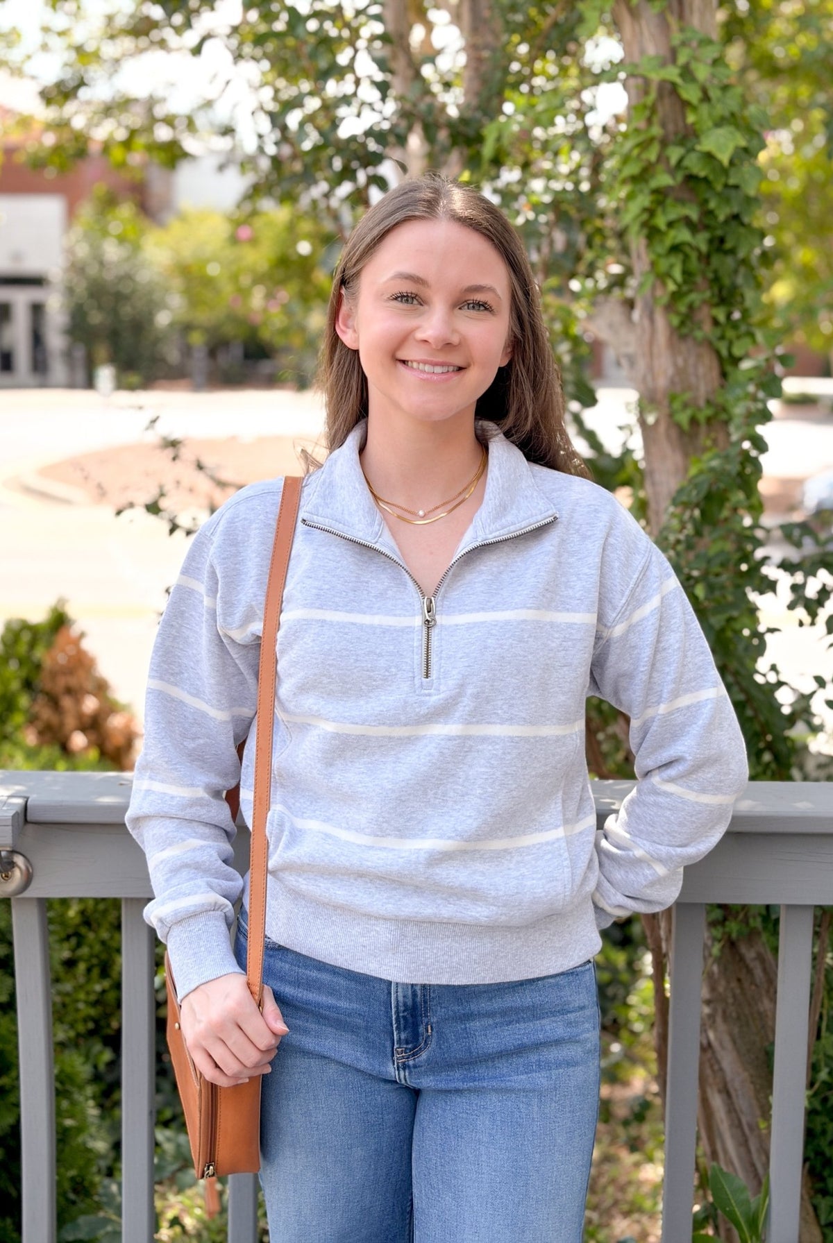 Rose & Lee Co Cloud 9 Half Zip Sweatshirt, Heather Grey/Cream Stripe by Marine Layer Sweatshirt & Hoodies