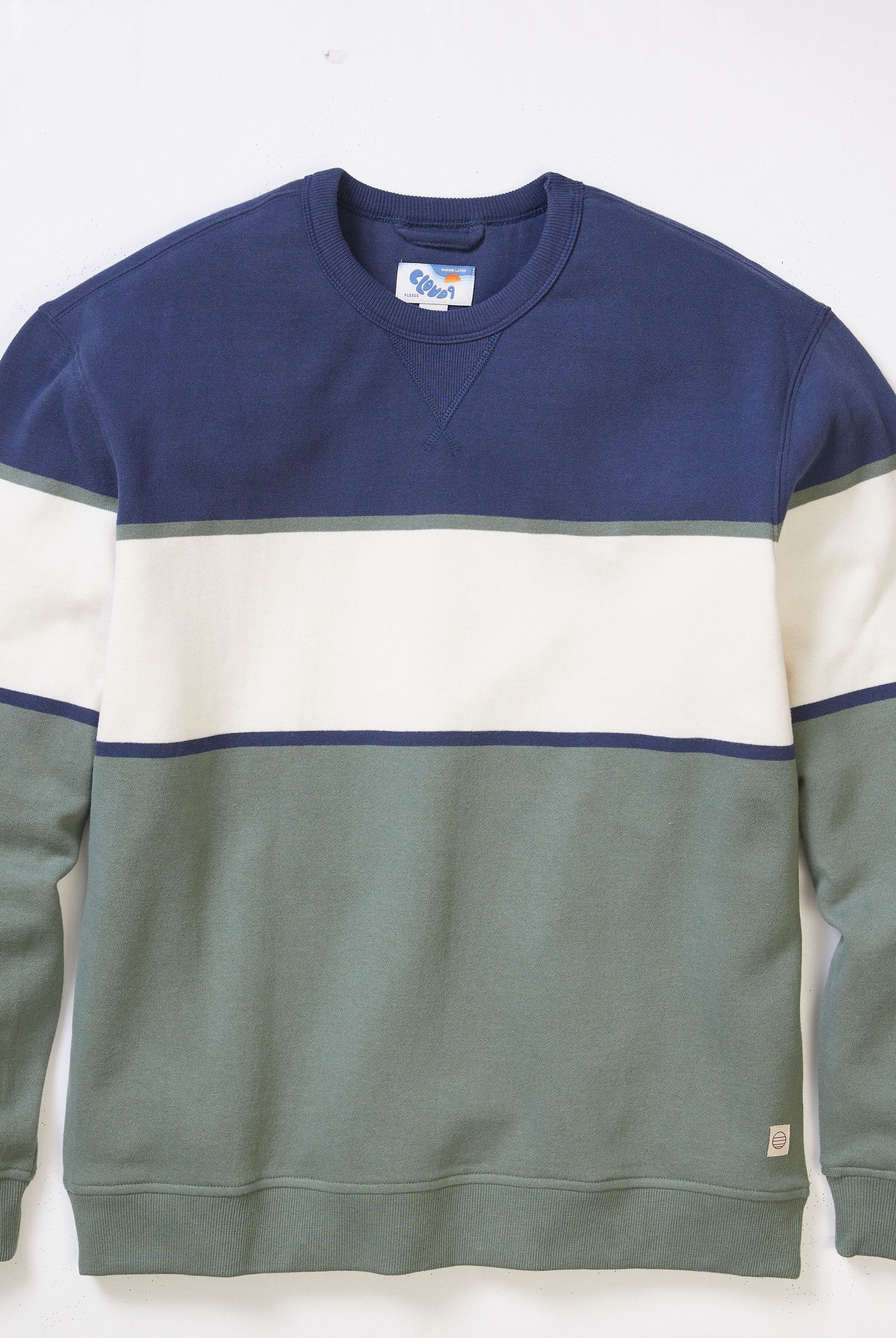 Navy/Green Striped Mens Crewneck
