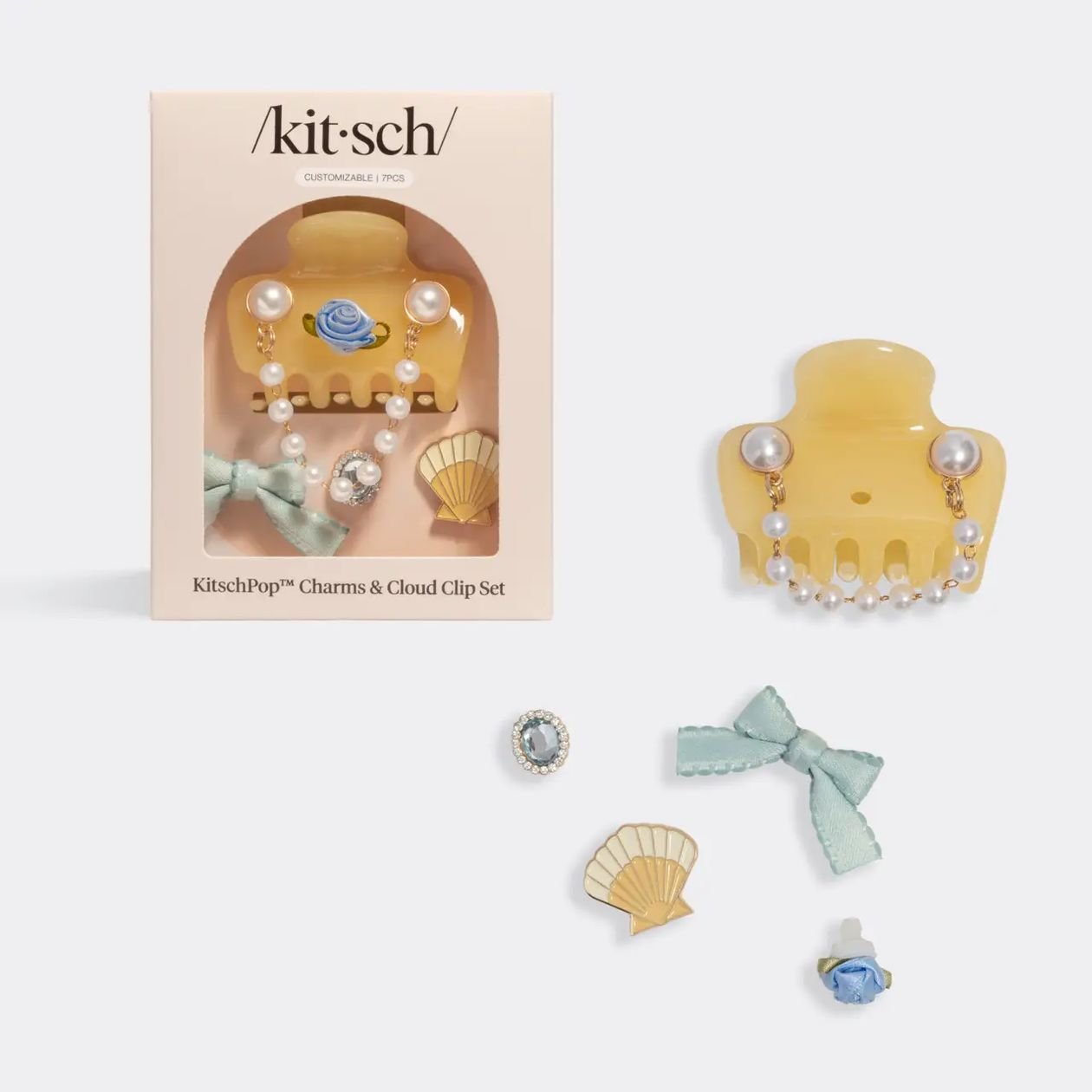 Rose & Lee Co Coastal Cottage Cloud Clip 7pc Set, Butter Yellow Hair