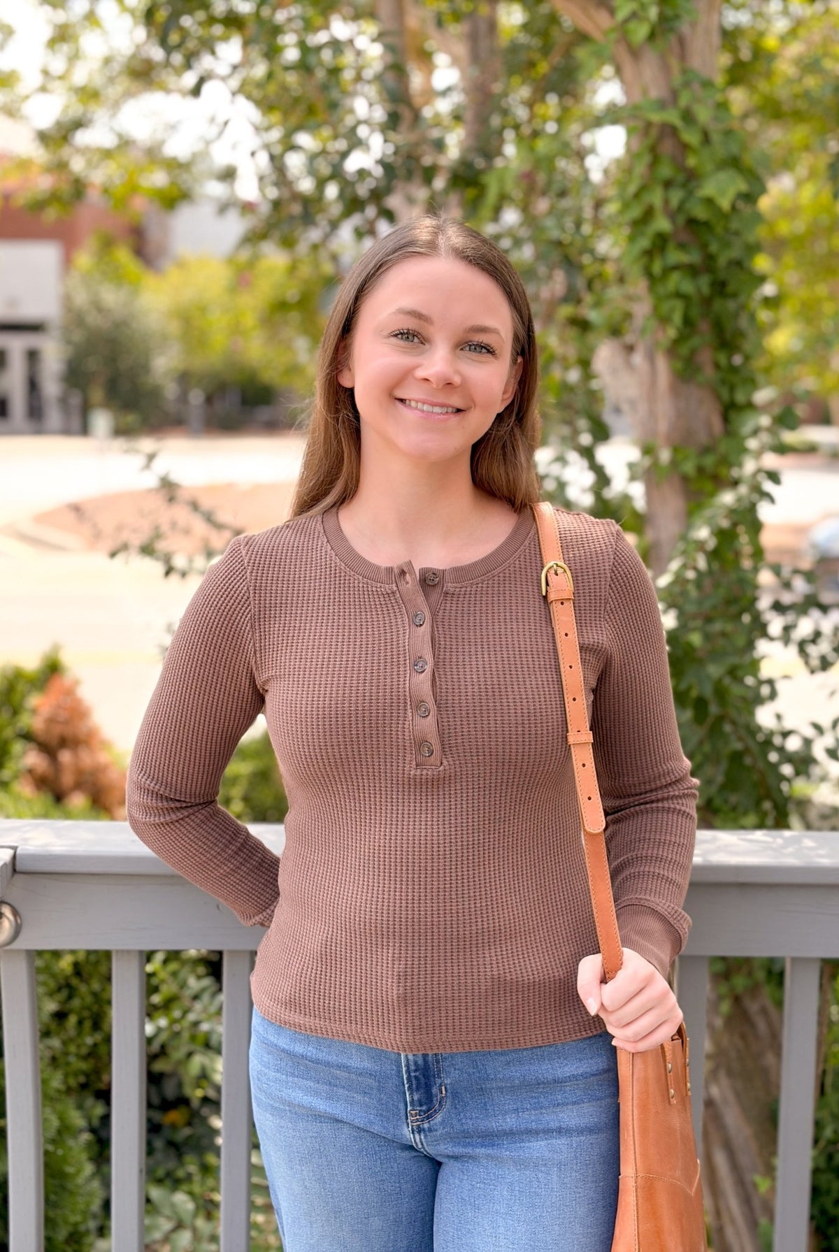 Rose & Lee Co Coastal Henley Top, Dark Mocha by Project Social T Long Sleeve