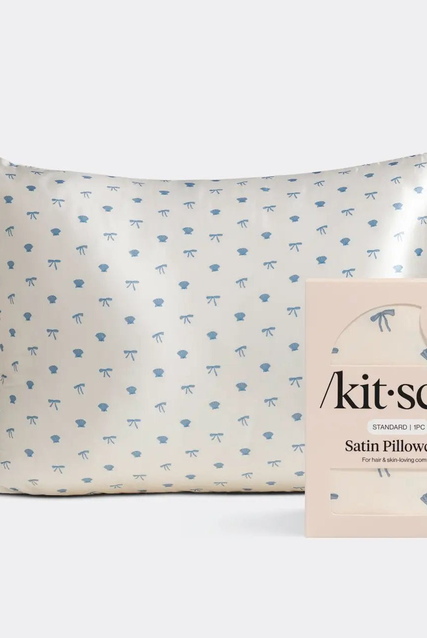 Rose & Lee Co Satin Pillowcase, Pearlized Cream & Coastal Blue Print Home & Gifts