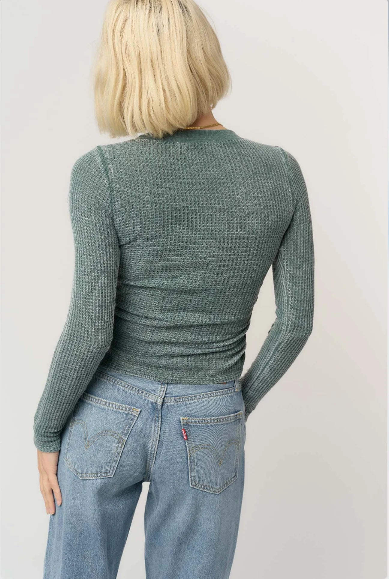 Green Thermal Long Sleeve Top with Side Ruching