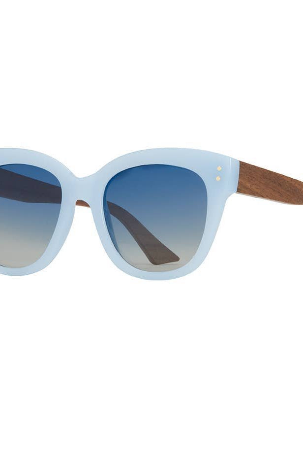 Rose & Lee Co Cora Sunglasses, Milky Blue + Walnut Wood + Gradient Brown Accessories
