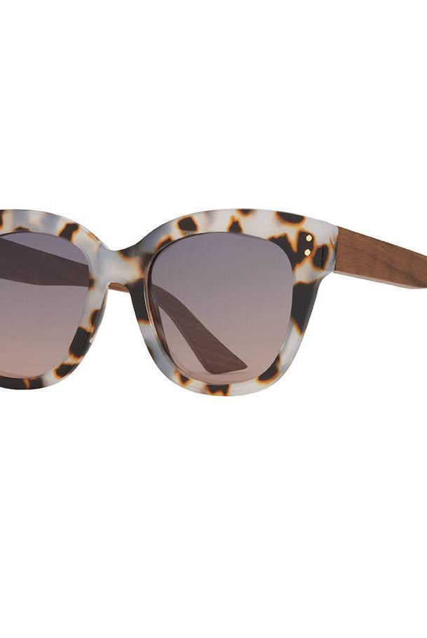 Rose & Lee Co Cora Sunglasses, Milky Ivory Tortoise + Walnut Wood + Smoke Accessories