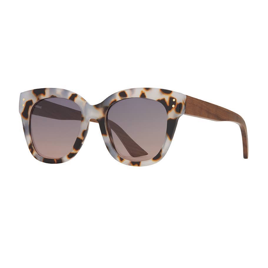 Rose & Lee Co Cora Sunglasses, Milky Ivory Tortoise + Walnut Wood + Smoke Accessories