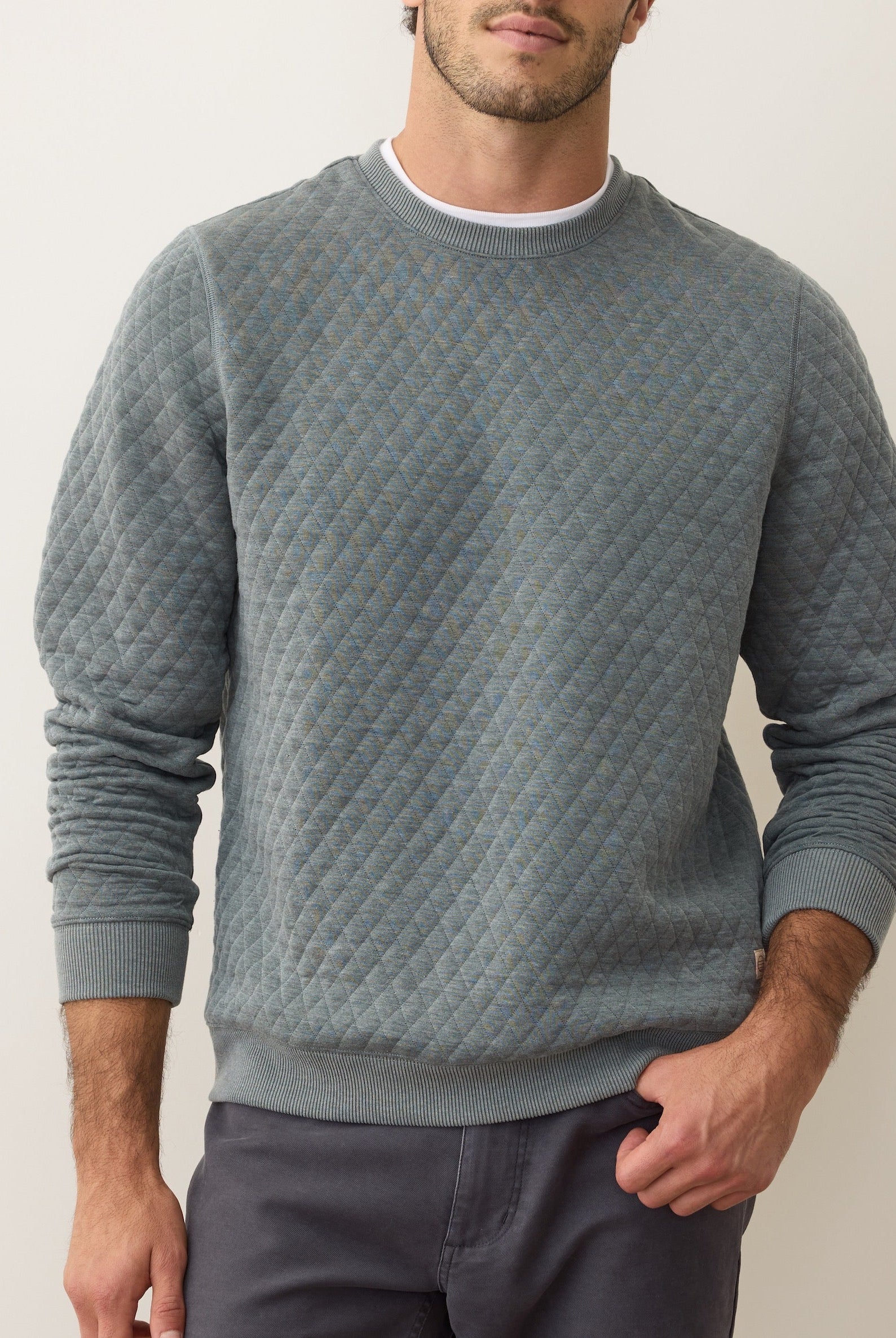 Green Quilted Crewneck Pullover