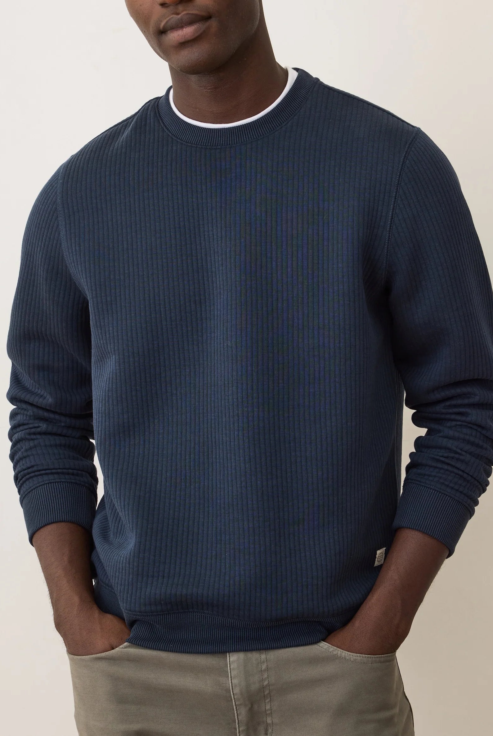Navy Quilted Crewneck