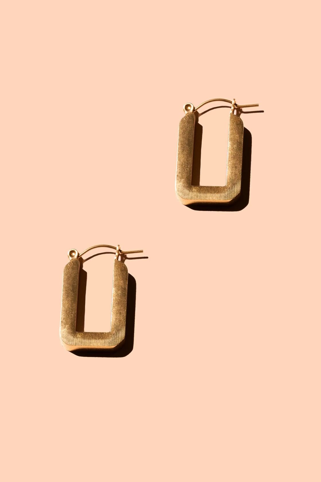 Rose & Lee Co Corner Hoops, Yellow Gold Earrings