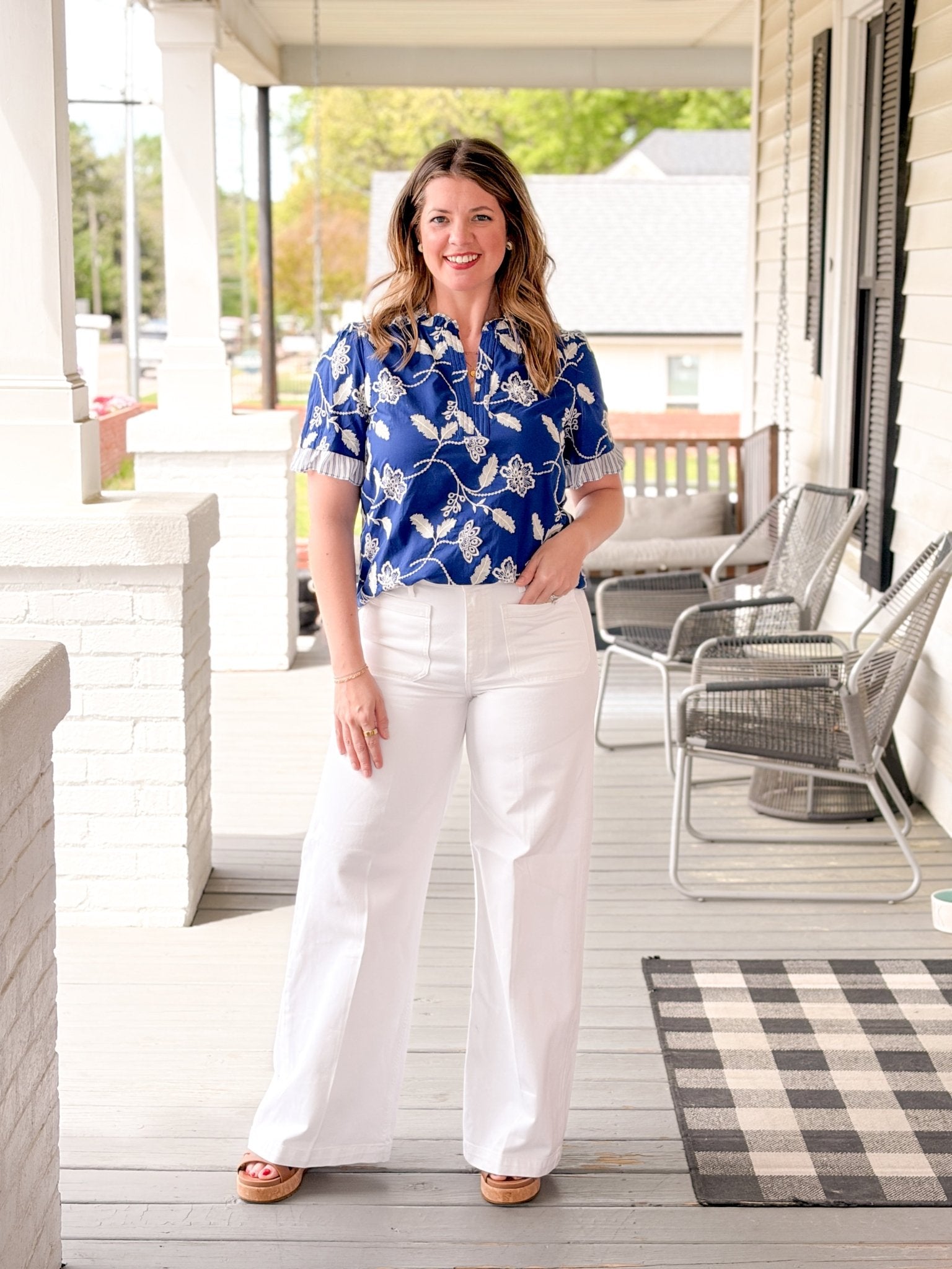 Rose & Lee Co Nylah Top, Blue Work Tops