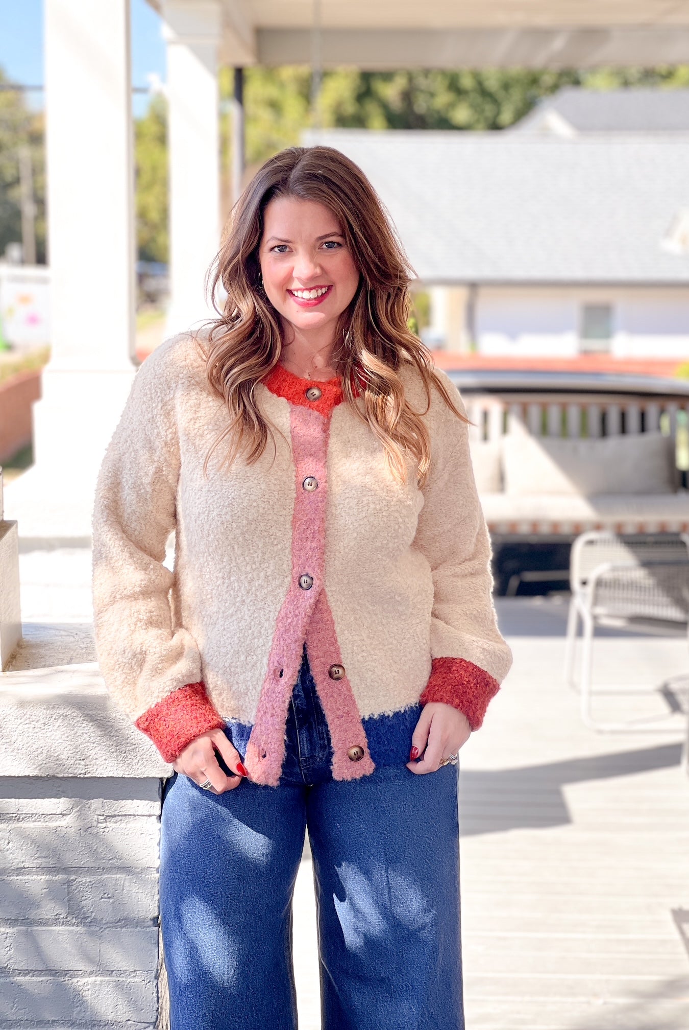 Cream Color Block Cardigan