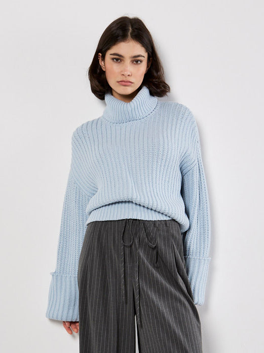 Light Blue Long Sleeve Sweater with Turtleneck