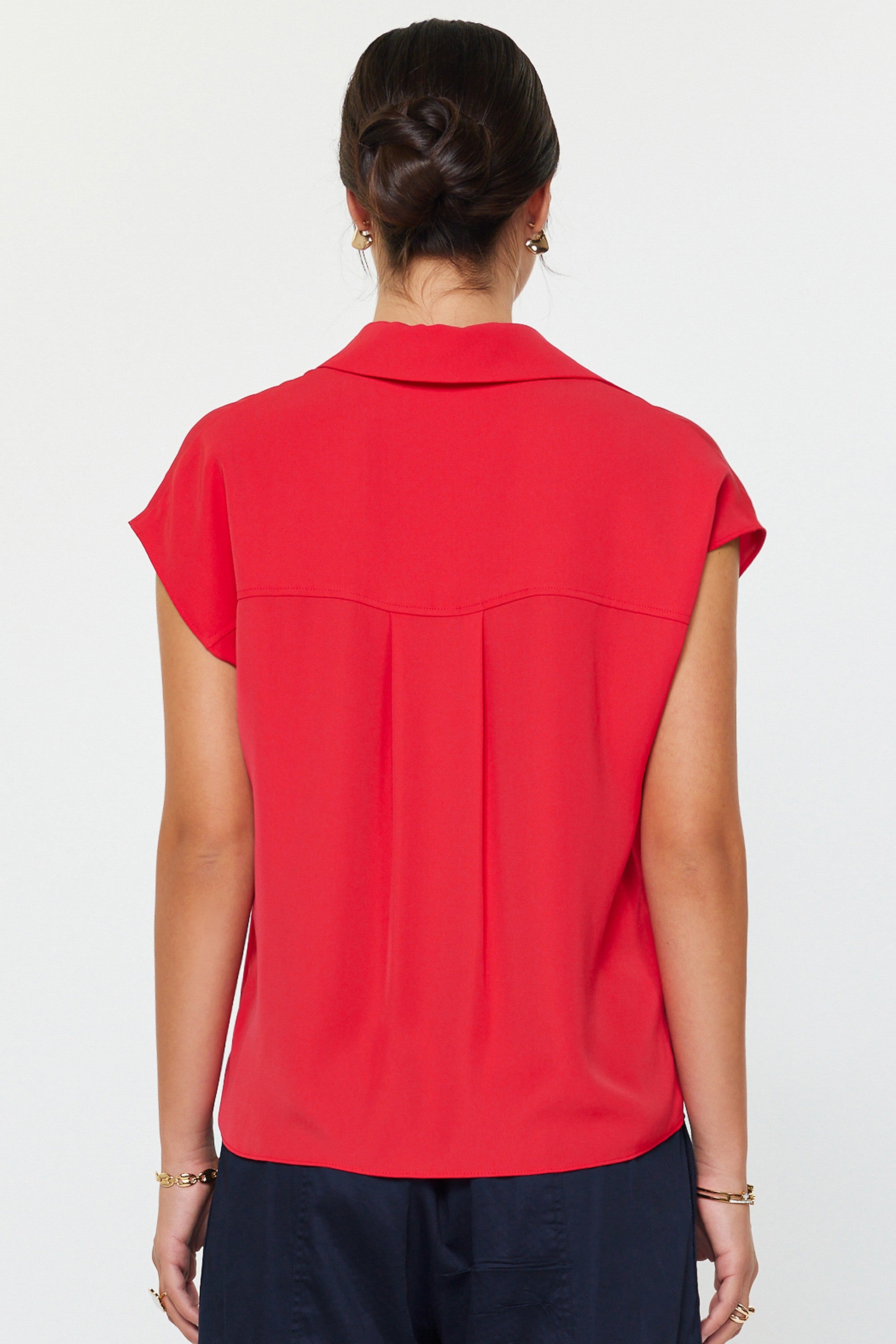 Red Short Sleeve Work Blouse
