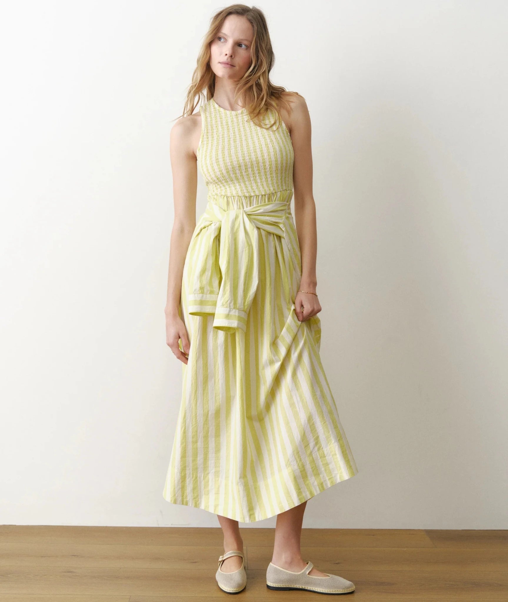 Rose & Lee Co Darcy Dress, Lime Stripe by Marine Layer Casual Dresses