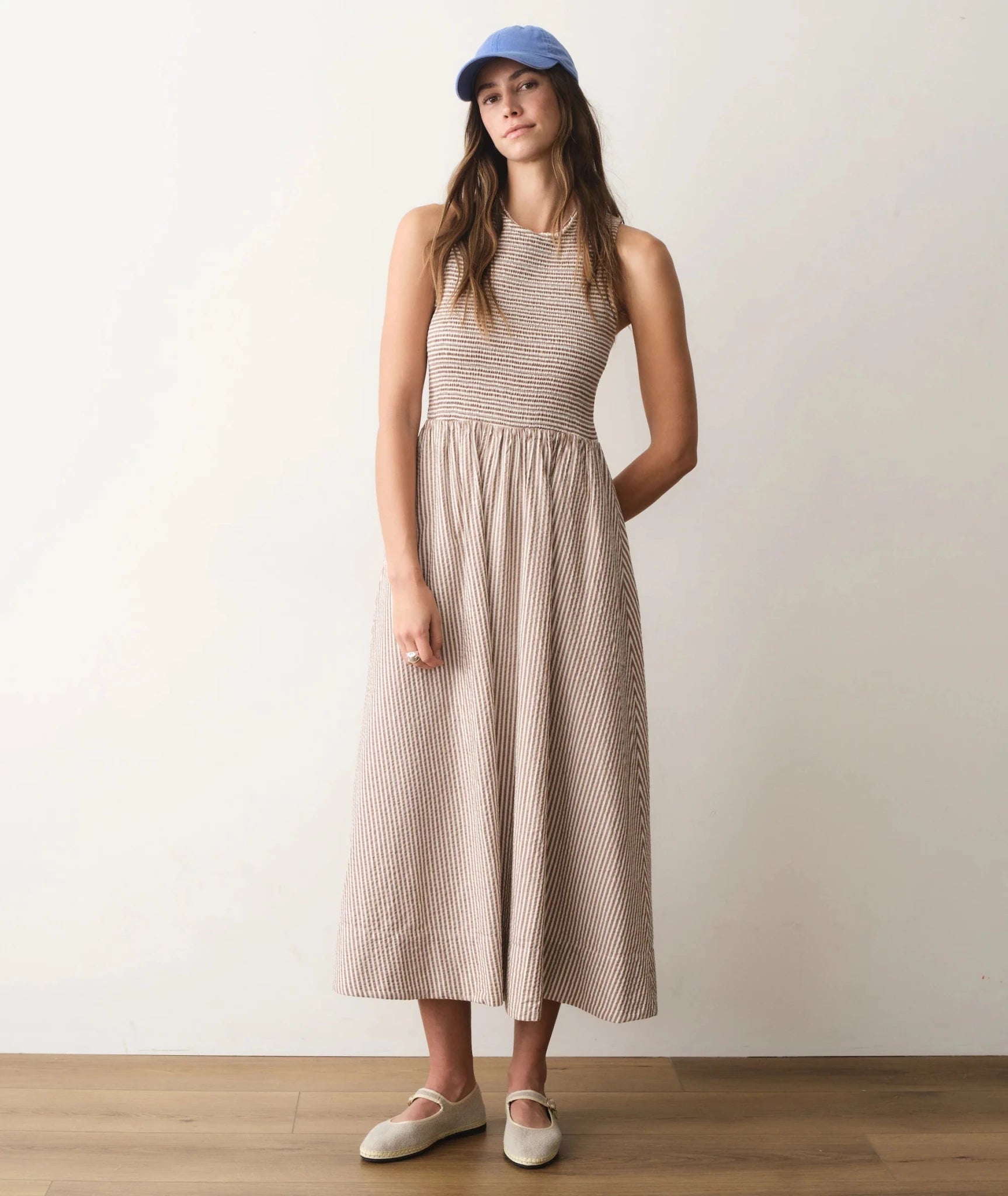 Rose & Lee Co Darcy Dress, Mocha Stripe by Marine Layer Casual Dresses
