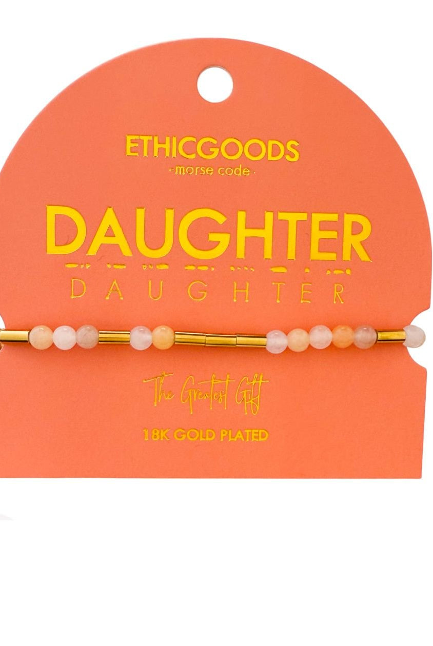 Rose & Lee Co Morse Code Pearl & Stone Beaded Bracelet, Daughter Bracelets