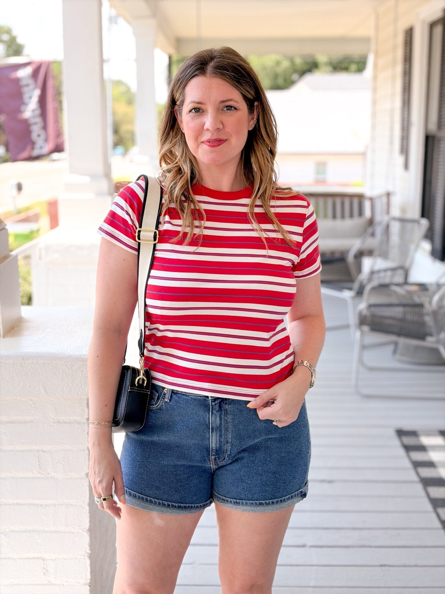 Rose & Lee Co Zuma Tee, Scarlet Stripe short sleeve