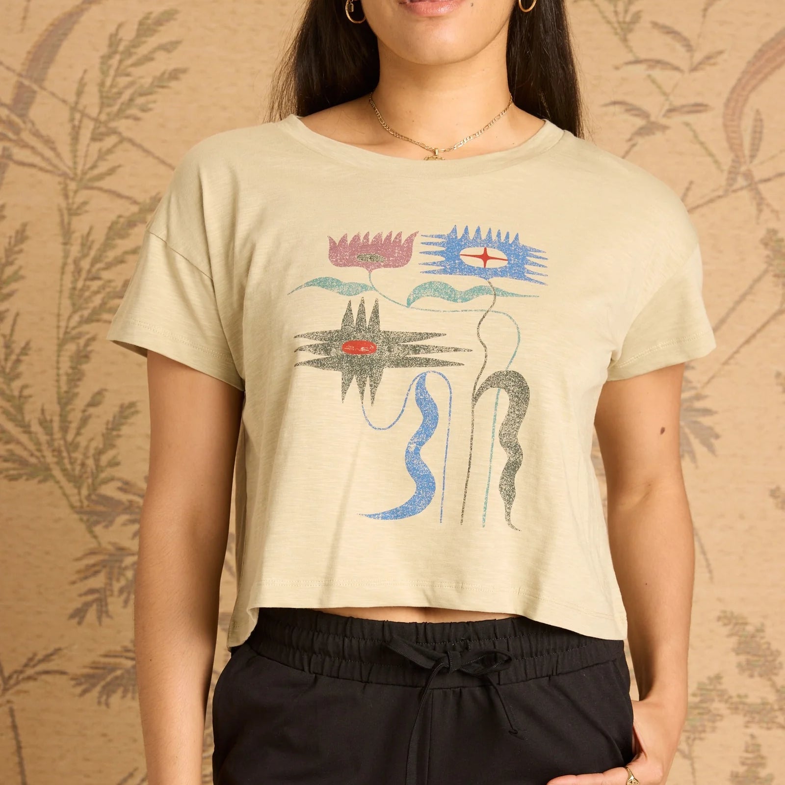 Floral Graphic Print Short Sleeve Cropped Tee