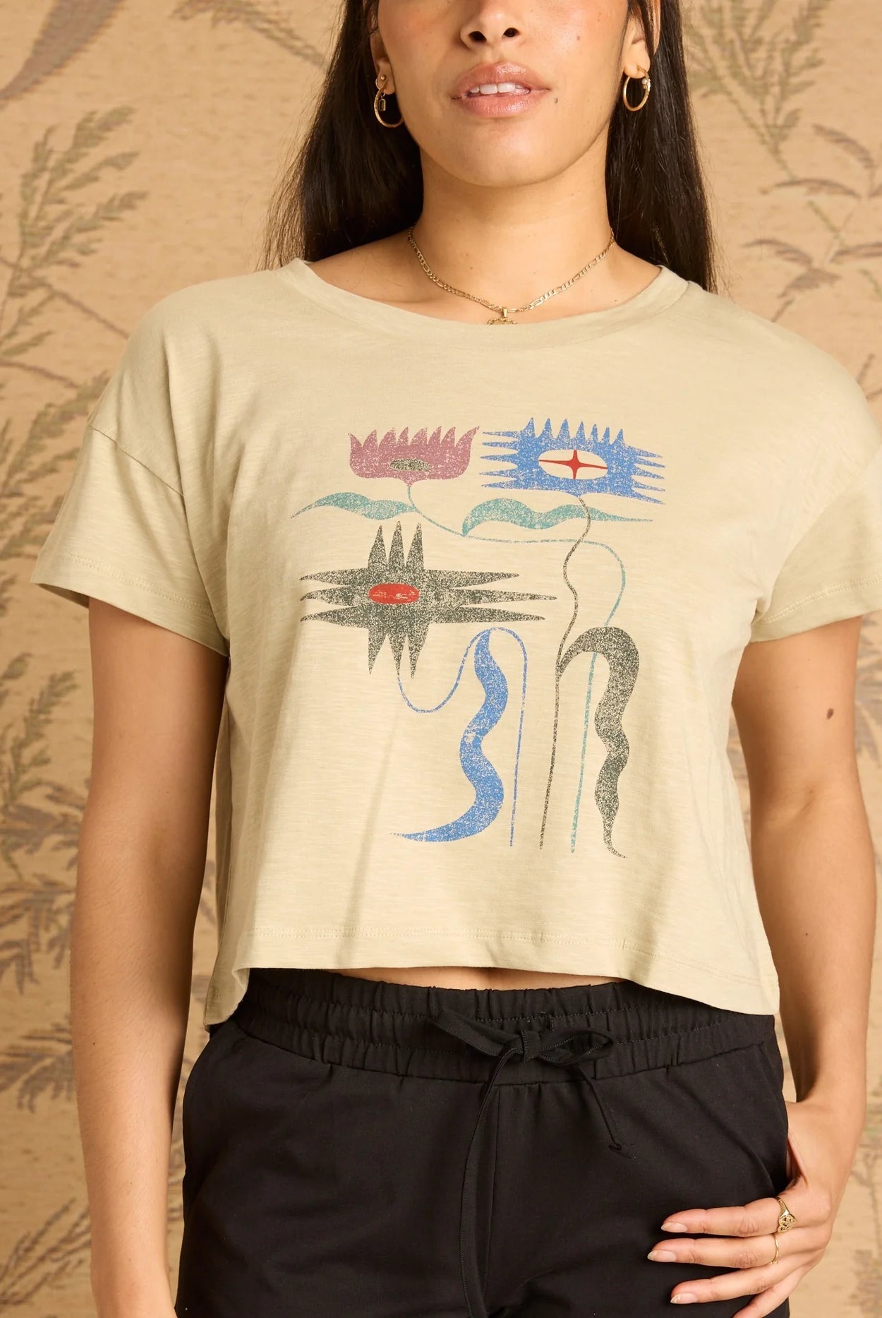 Floral Graphic Print Short Sleeve Cropped Tee