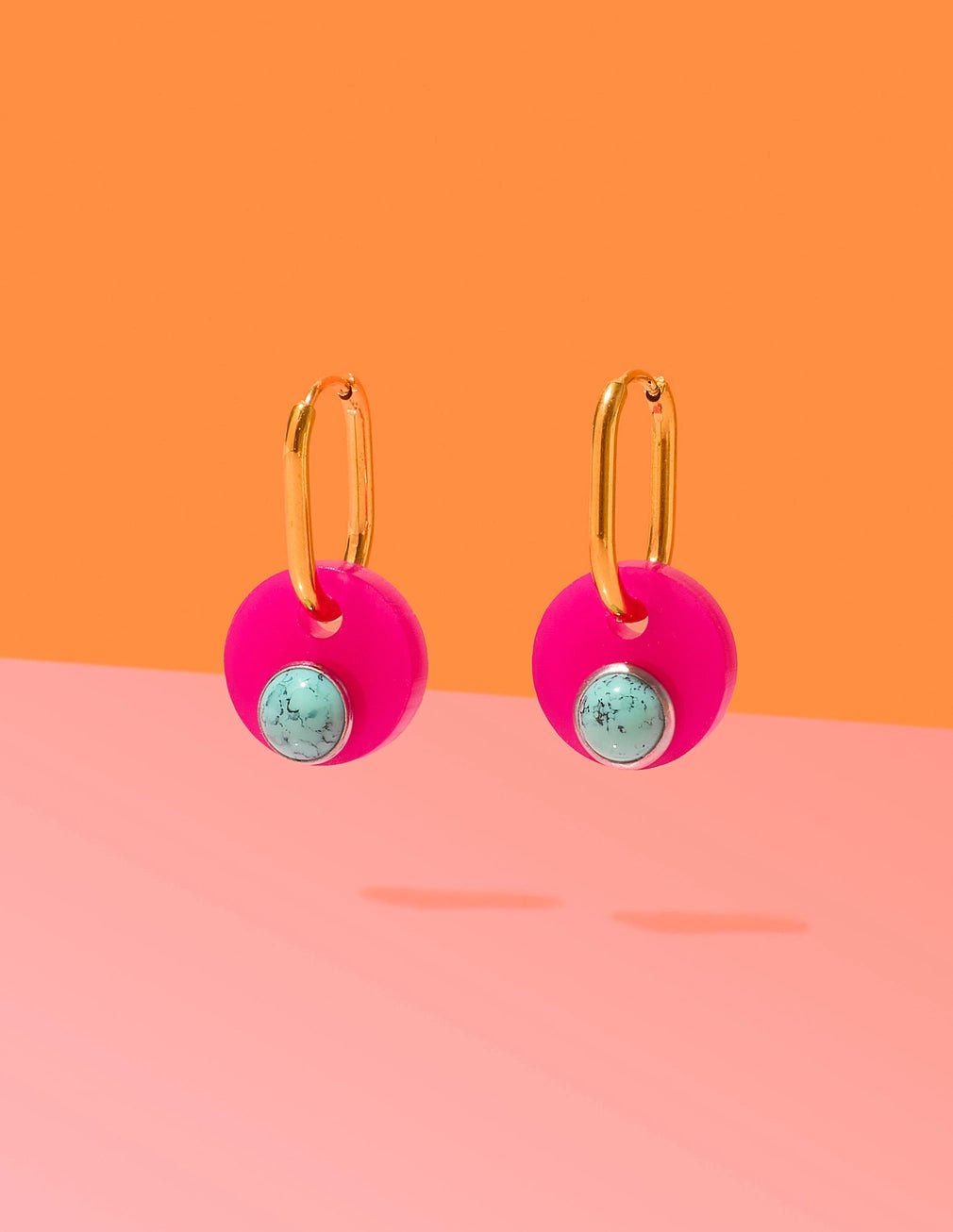 Rose & Lee Co Deco Glam Medallion Hoops, Pink Earrings