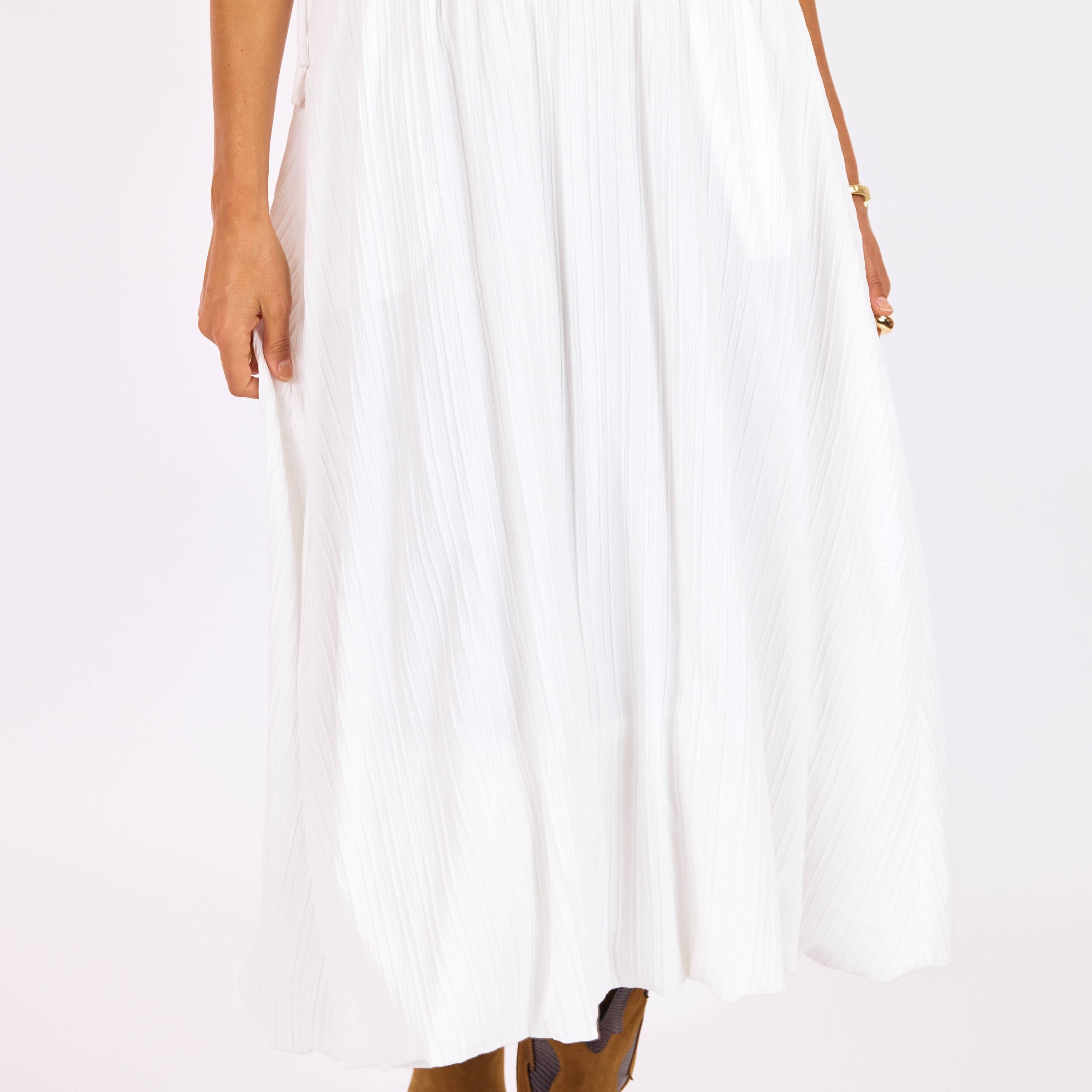 White Midi Length Bubble Skirt