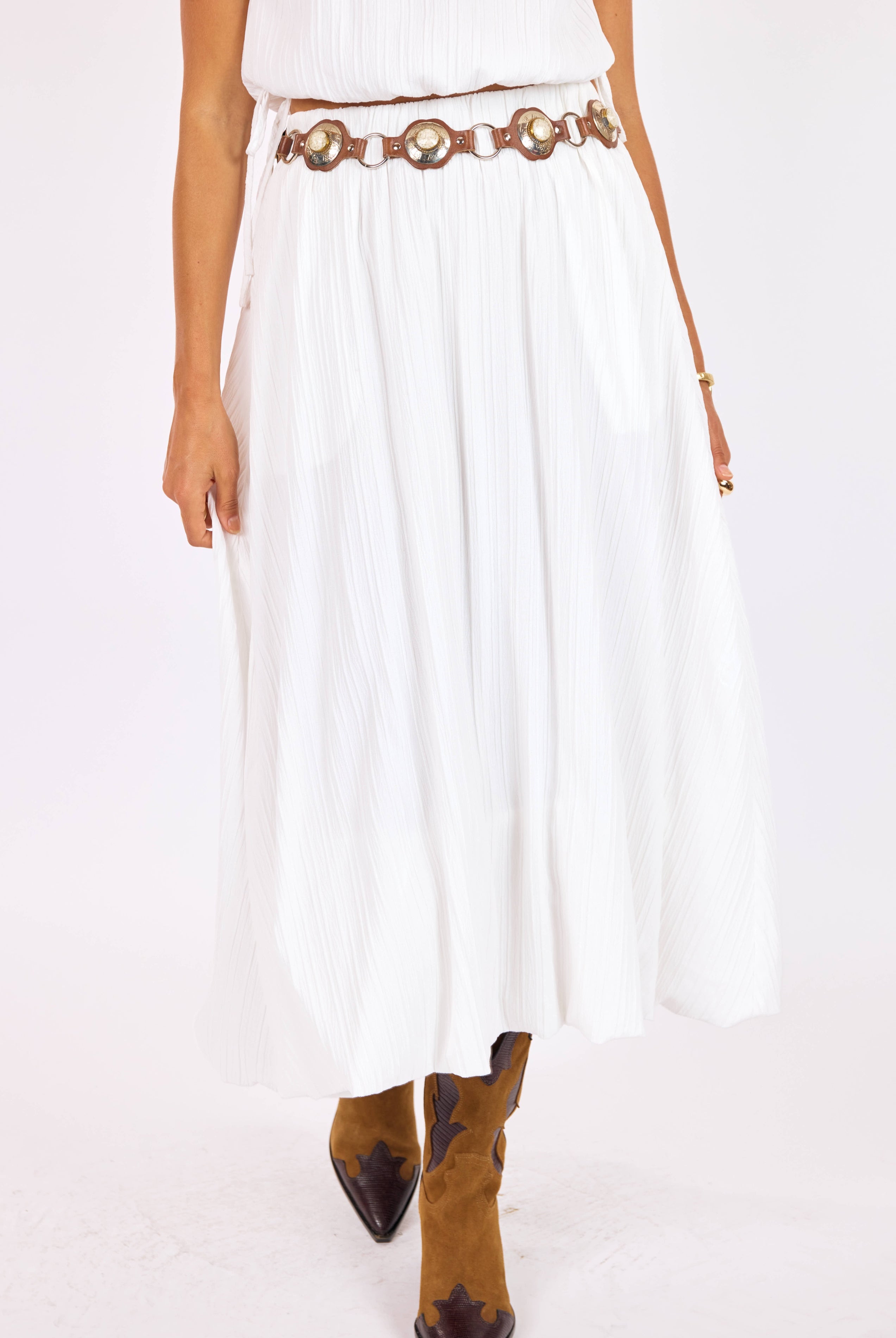 White Midi Length Bubble Skirt