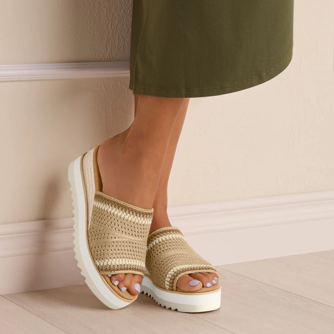Rose & Lee Co Diana Mule Wedge Sandal, Almond Crochet Accessories
