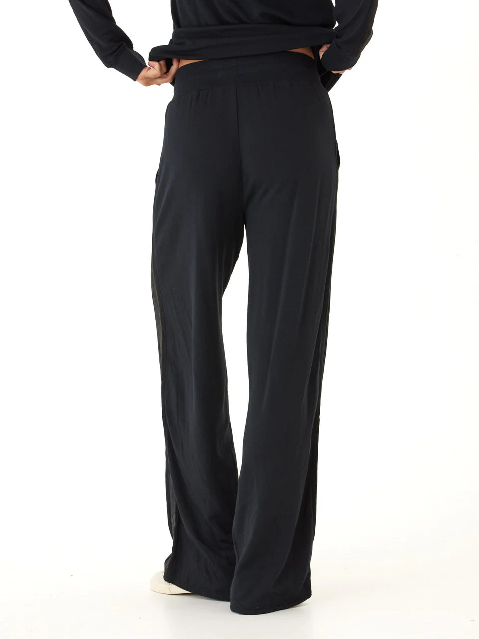 Black Fleece Pants with Satin Trim