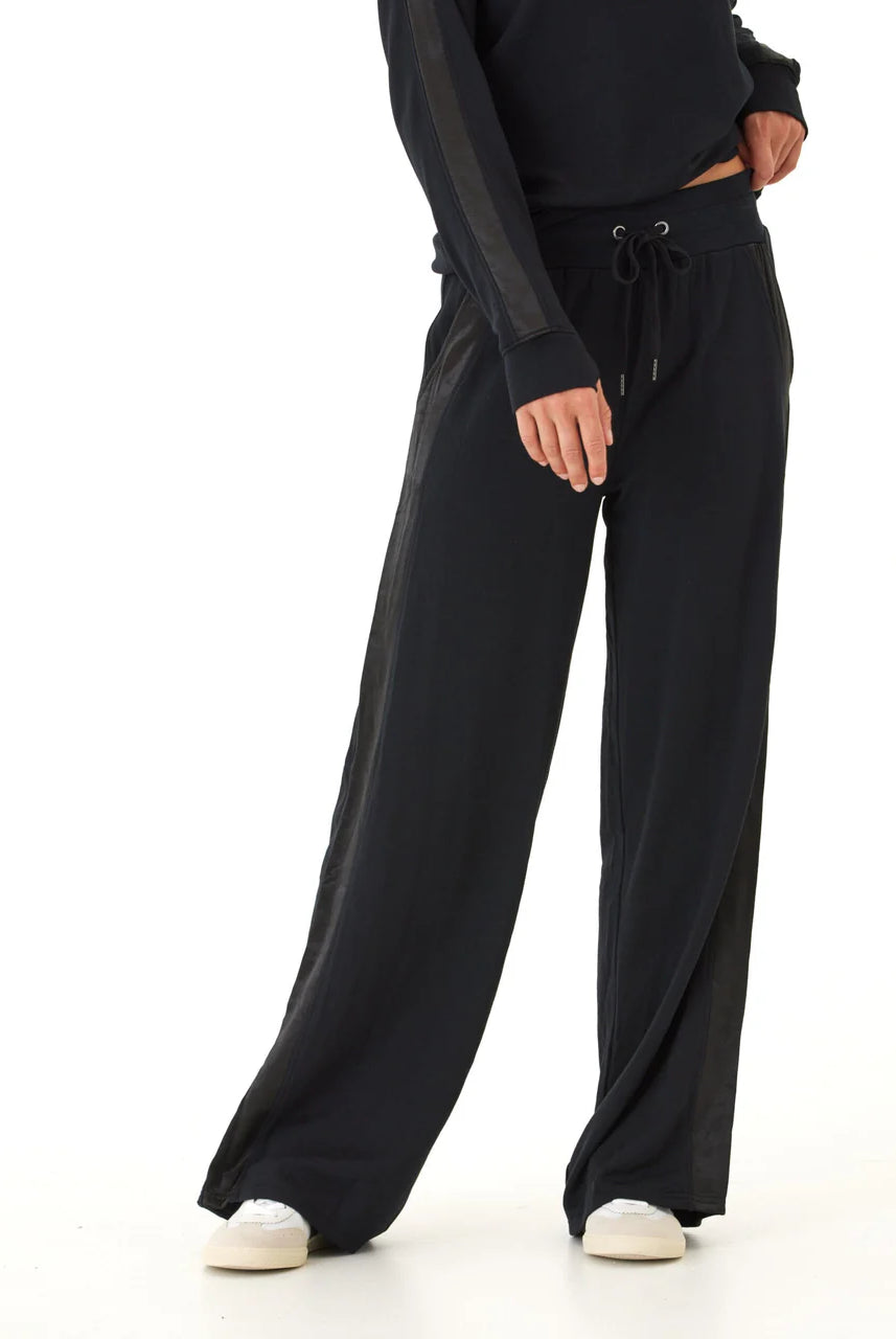 Black Fleece Pants with Satin Trim