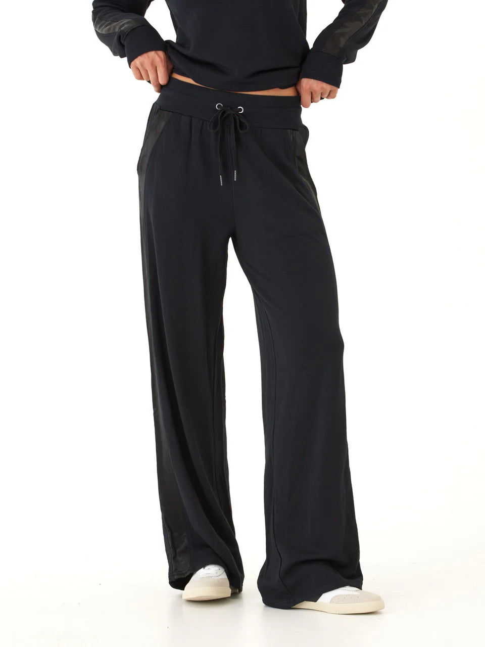 Black Fleece Pants with Satin Trim