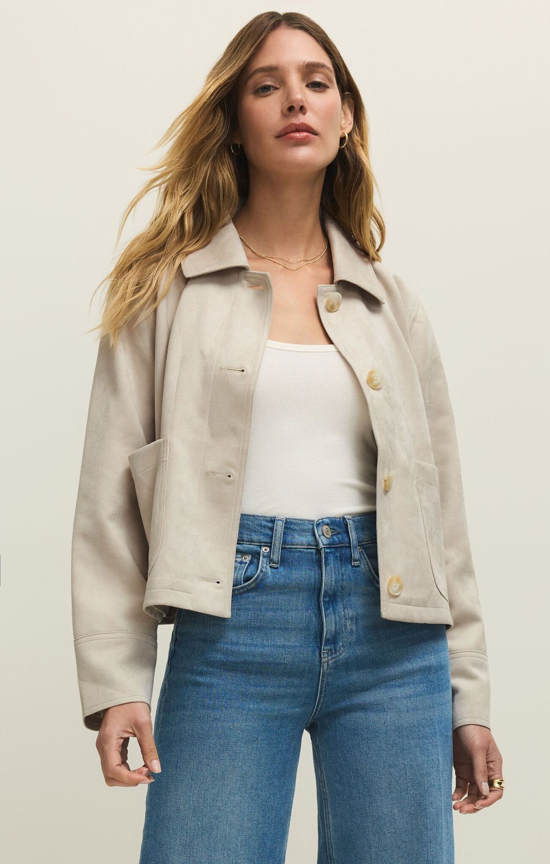 Faux Suede Midweight Patch Pocket Jacket